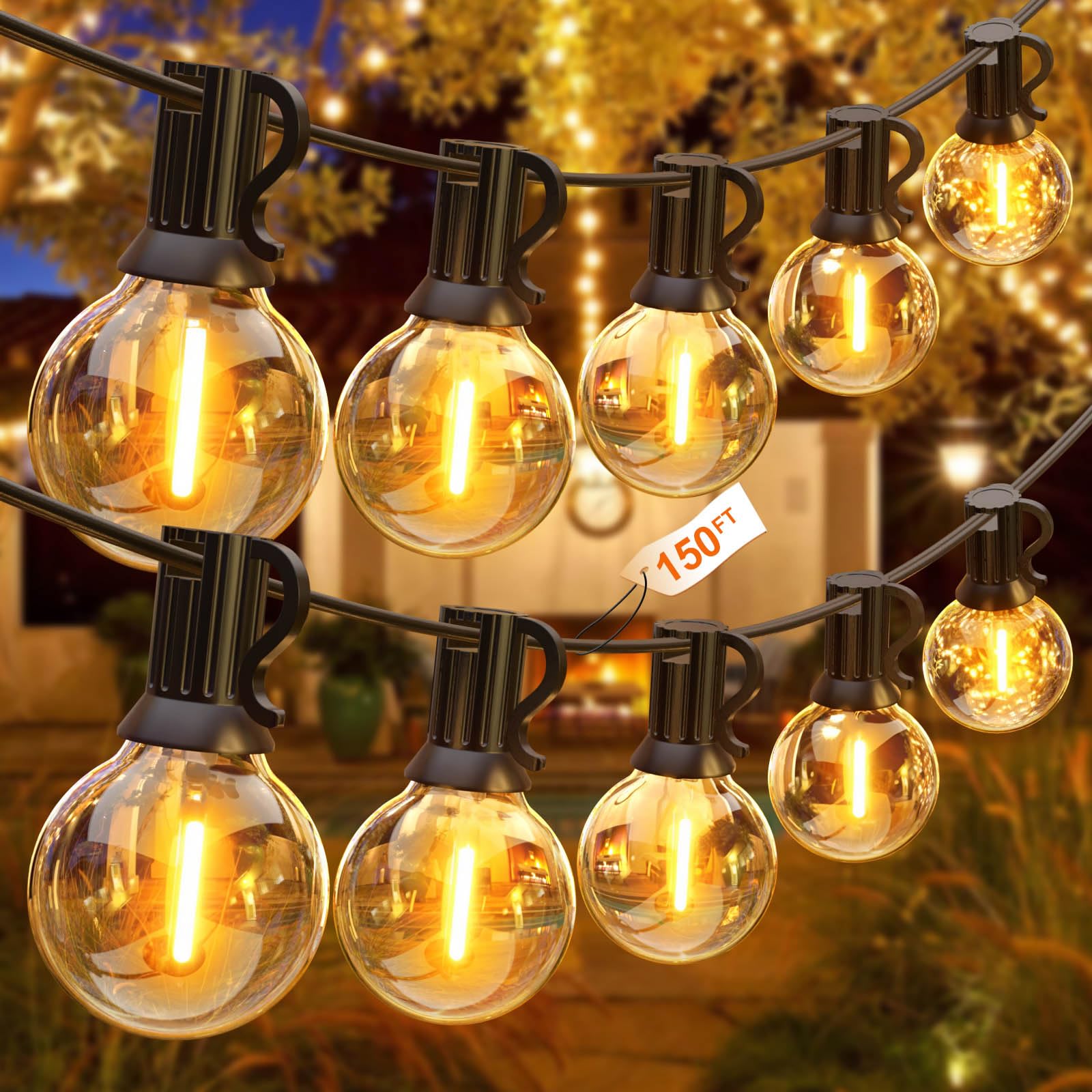 GLUROO LED Lichterketten G40 Girlanden Lichterkette Außenbereich Netzbetriebene, Kunststoffbirnen Wasserdicht IP45 mit 1W Glühbirnen für Garten, Veranda, Hinterhof, Bistro, Partydekoration