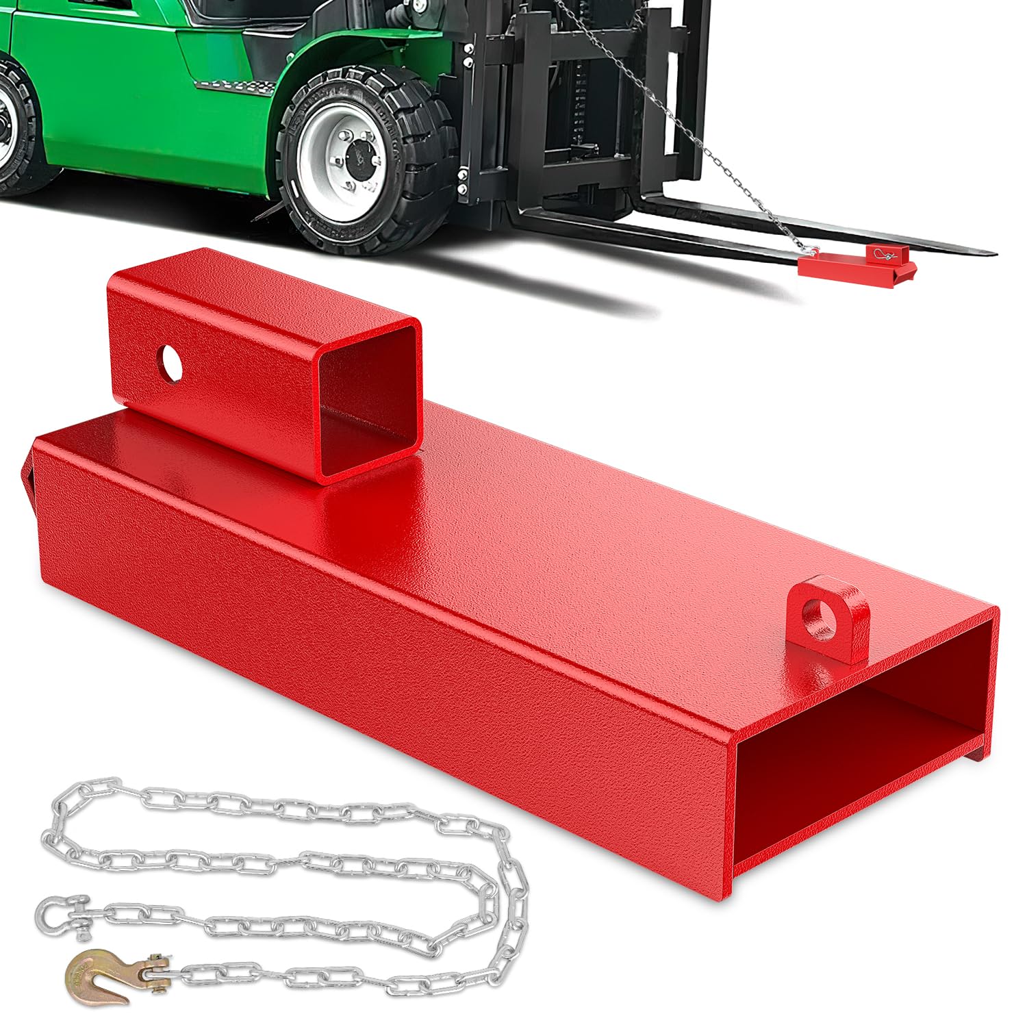 Nilight Forklift Trailer Hitch Attachment Fits 2" Receiver | Clamp on Pallet Fork Trailer Towing Adapter with Safety Chain &amp; Hook Red