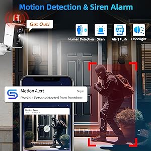 Septekon 2K Security Cameras Wireless Outdoor, Solar Camera for Home Security, Battery Powered Camera with Two Spotlights, PIR Motion Detection Siren, Color Night Vision, 2-Way Audio, IP66, White