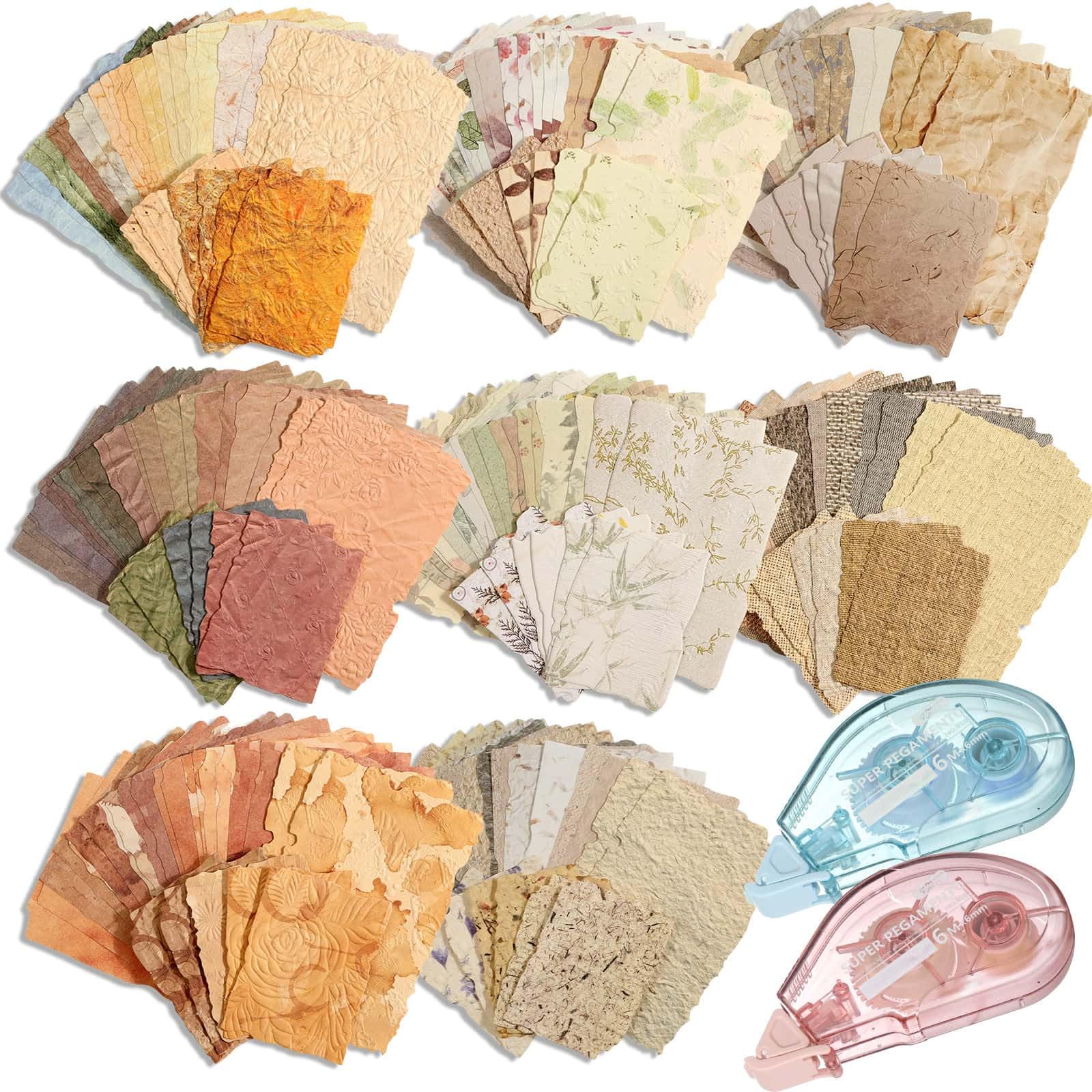 Kit de 226 hojas de papel vintage para álbumes de recortes con cintas fotográficas, suministros texturizados para álbumes de recortes, papel artesanal para diarios basura, planificadores, materiales de collage mixtos y adornos.