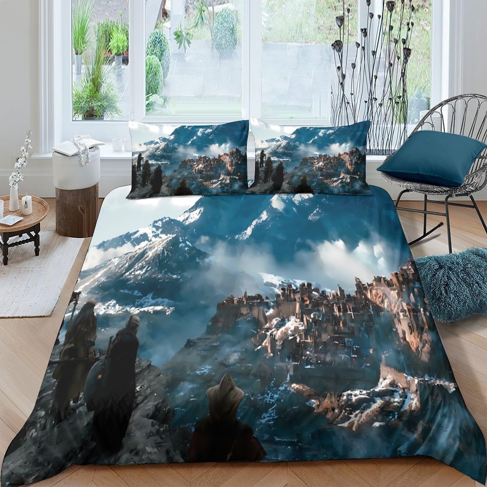 GPLZQXKJNH 3D Printed Mountain Landscape Duvet Cover Microfiber Soft Forest Mist Bedding Set with 2 Pillowcases for Bedroom Decor Single（135x200cm）