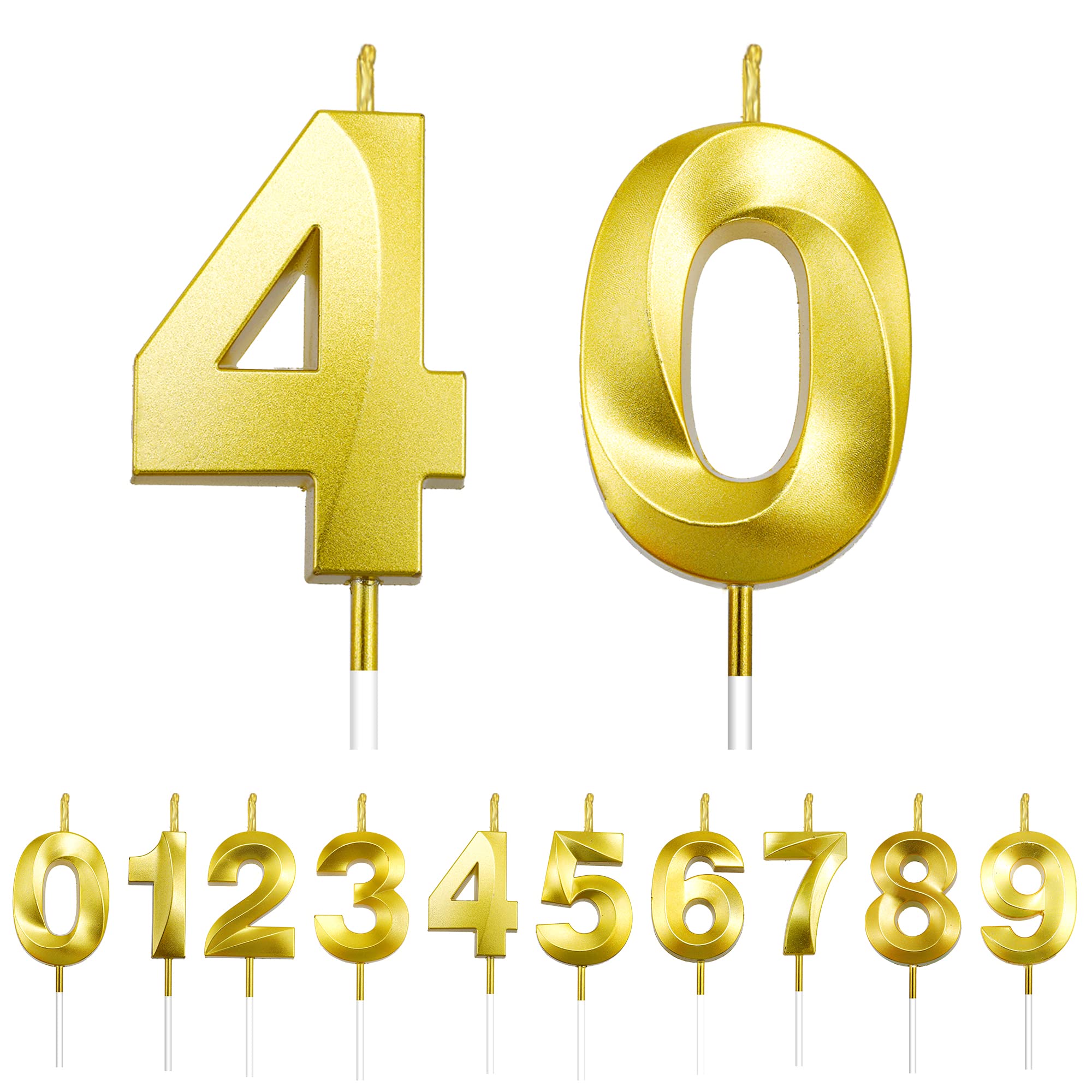 40th Birthday Candles Gold Number Candles 40 Happy Birthday Candles for Cake 3D Design Numeral 40 Cake Topper Sparklers Candles for Men Women Birthday Anniversary Wedding Party Celebration Decoration