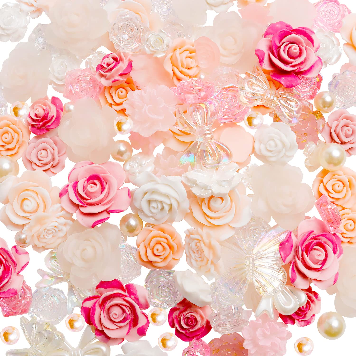 0.6lb Rose Flower Leaf Charms Resin Flower Flatback Plastic Butterfly Bows Beads with Star Shaped Bottle Jar for Earring Bracelet Necklace Jewelry DIY Making Supplies