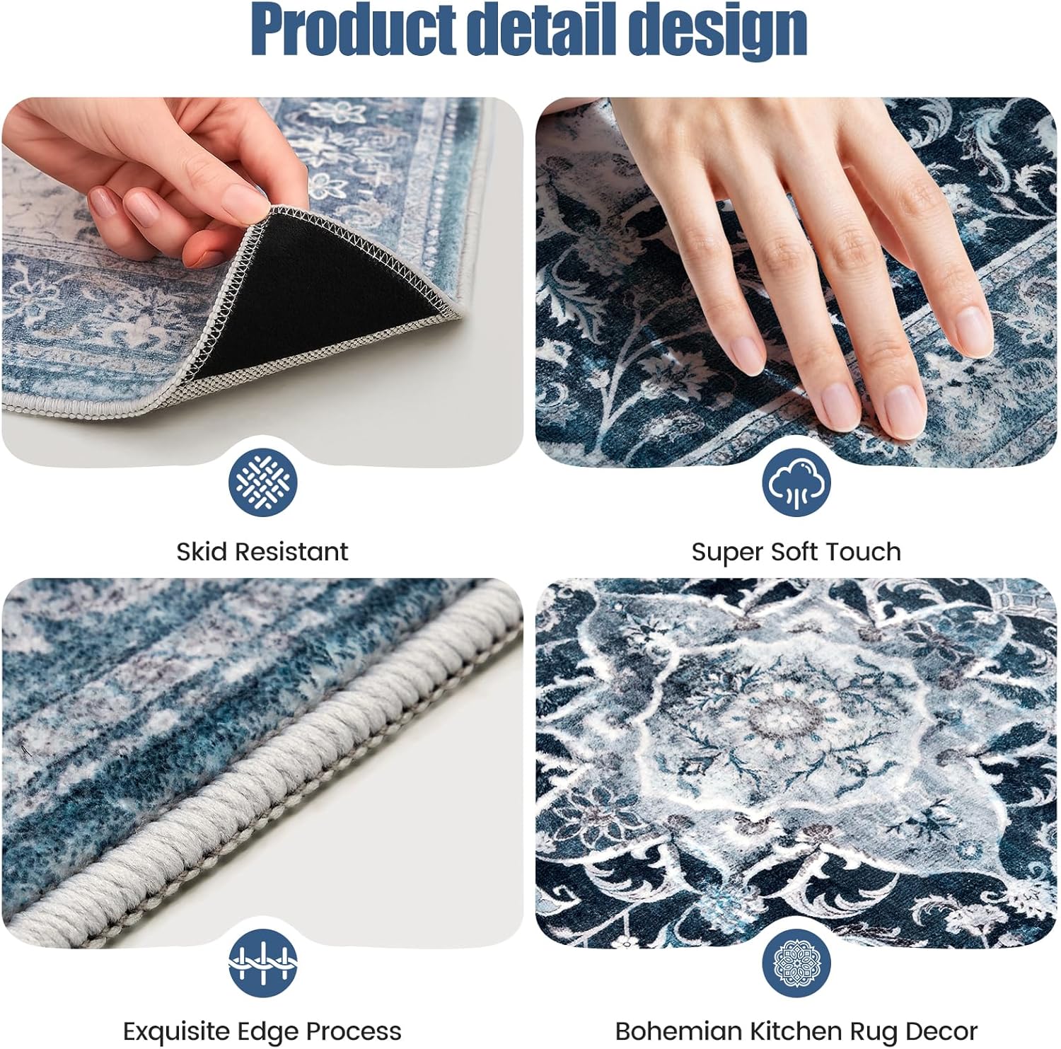 Kitchen Rug Set 3Pcs, Boho Rug Sets Non Slip Washable for Floor Thick Farmhouse Kitchen Decor Runner Rugs for Kitchen, Entryway,Laundry, Hallways 20''x32''+20''x48''+20''x59 - Image 5