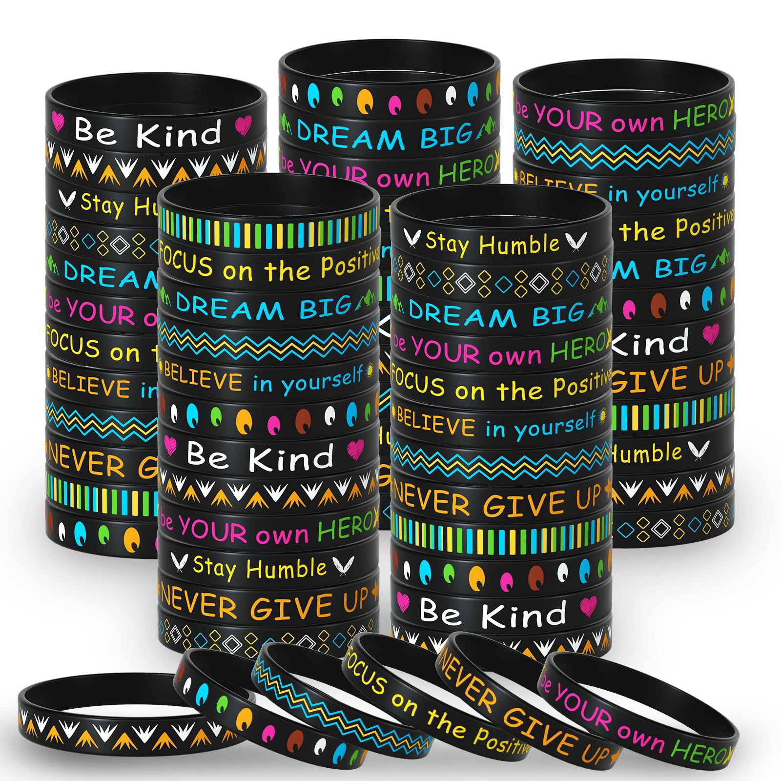 Morcheiong 120 Pieces Motivational Rubber Bracelets Wristbands Black Inspirational Quote Silicone Bands Unisex Style- 12 Designs