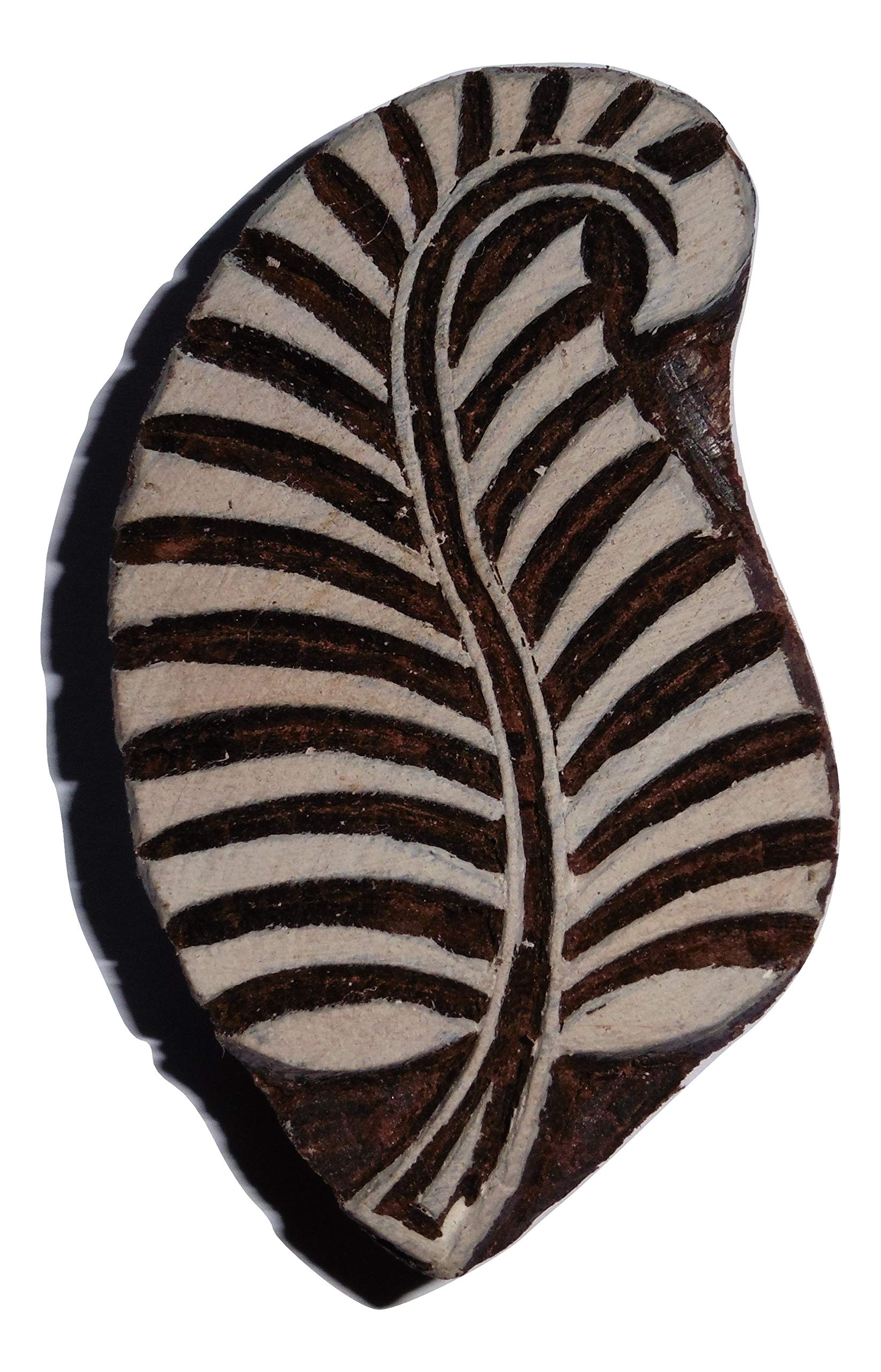 Fern Leaf 7.6cm Shaped Indian Hand Carved Wooden Printing Block Stamp