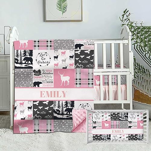 Juego de ropa de cama personalizado para cuna de bebé para niñas, juegos de ropa de cama personalizados con nombre, juego de ropa de cama de 2