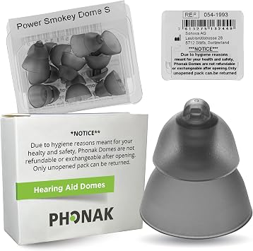 Phonak Power Smokey Dome Small 0.39 inch=10mm 10 Domes, Genuine OEM Switzerland Replacement by Sonova, Hearing Aid Domes for Power 2 Pin Receiver Accessories -1 Pack/10 Domes Total