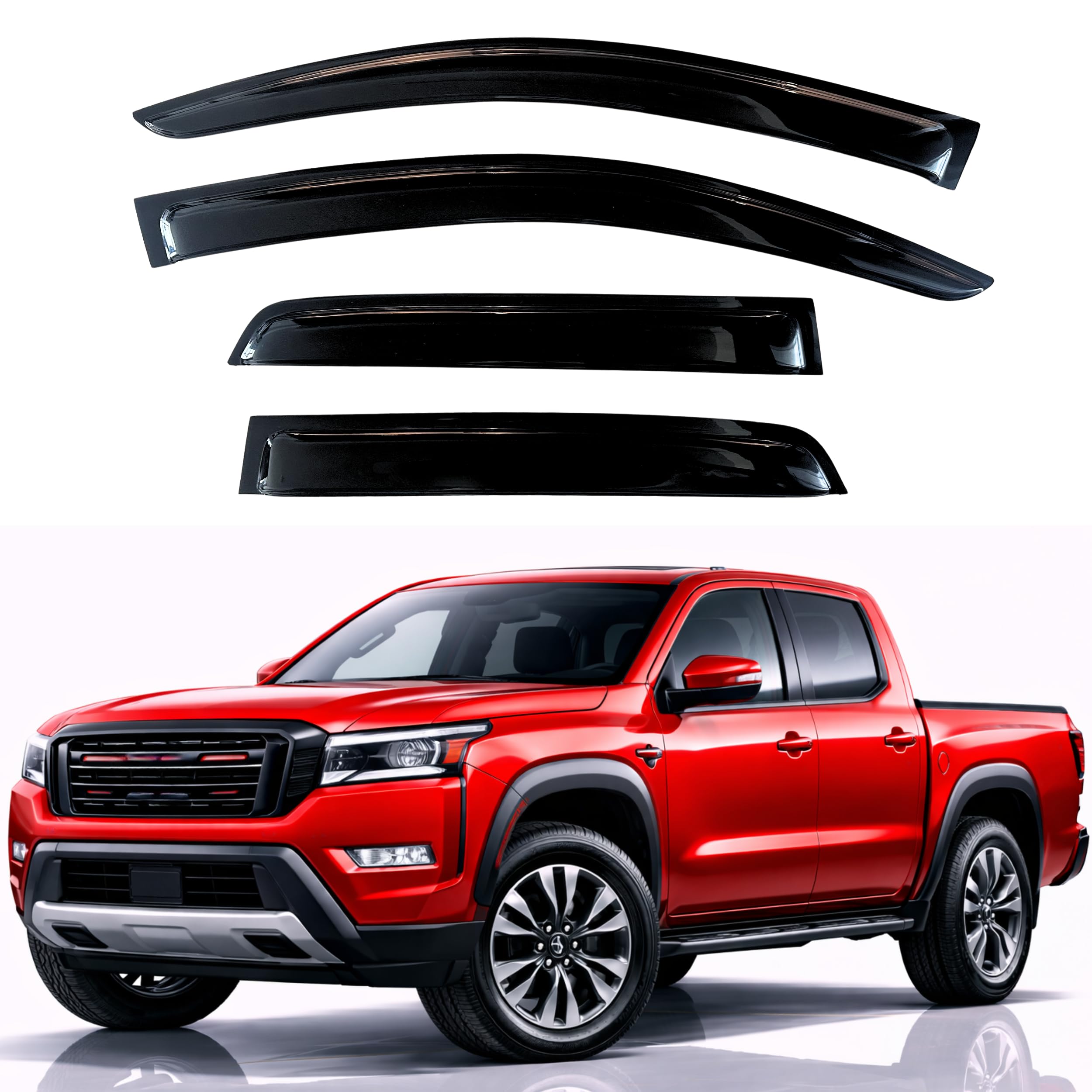 KPY Rain Guards Fit for 2022-2026 Nissan Frontier Crew Cab, Out-Channel Window Visors Vent Wind Deflectors 4PC, Truck Accessories for 22-26 Frontier Crew Cab (Full-Size Cabs)