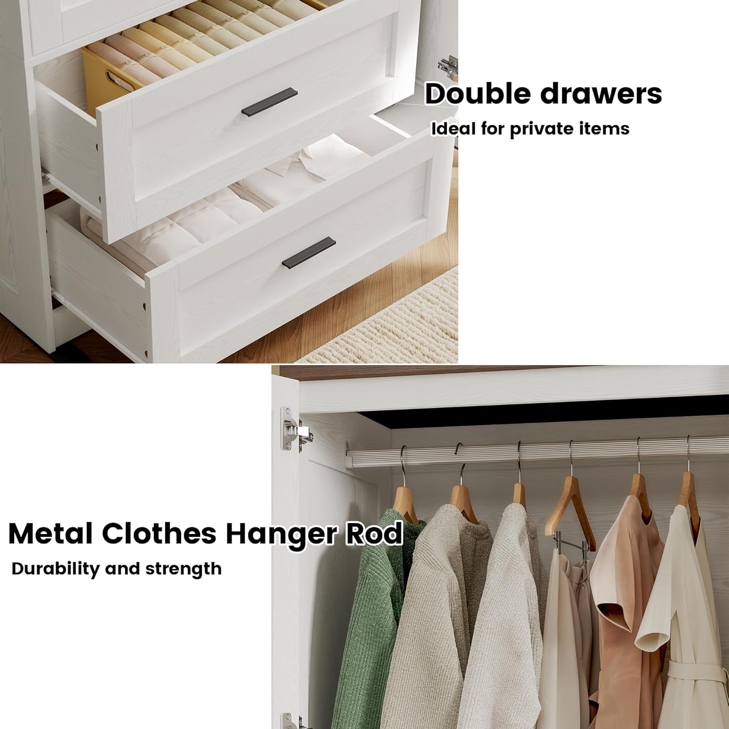 ANCTOR Freestanding Wardrobe Closet 70.6" H, Tall Armoire Wardrobe Closet 3 Doors with Hanging Rod, Drawers, Adjustable Cube Shelves and a Closed Cabinet Organizer Modern Bedroom Clothes Cabinet - Image 5