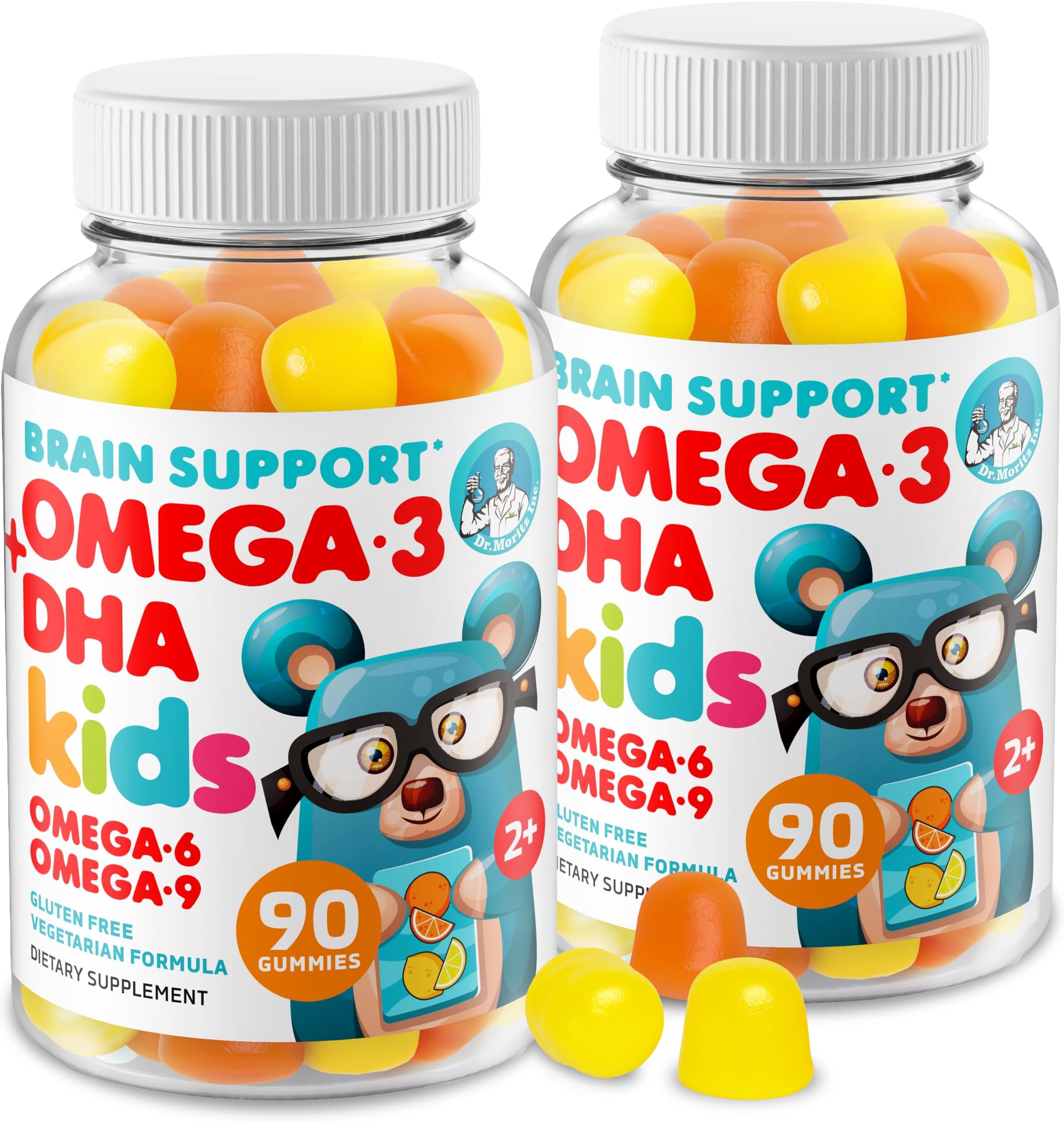 DR. MORITZ Omega 3 Kids Gummies (180 Count), Vegan Omega3 Gummies for Kids with No Fish Oil, Vitamins for Brain & Heart Health, Gluten-Free Omega 3 6 9