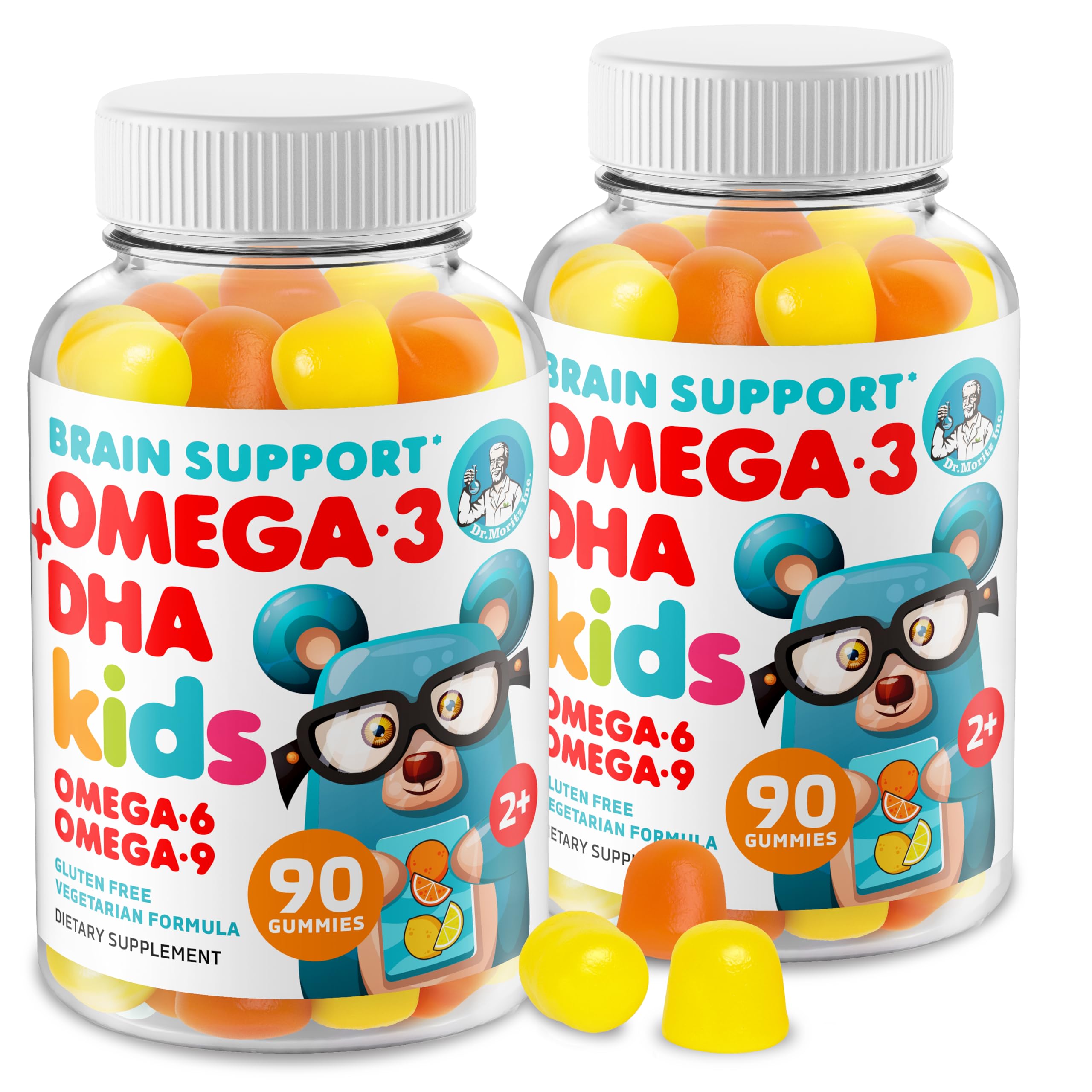 DR. MORITZGummies (180 Count), Vegan for Kids with No Fish Oil, Omega 3 DHA Kids Vitamins for Brain & Heart Health, Gluten-Free Omega 3 6 9 Gummies