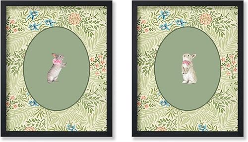 Poster Master Póster vintage de conejo de 2 piezas, estampado retro de conejo, arte floral, arte floral, arte para amantes de los animales, arte