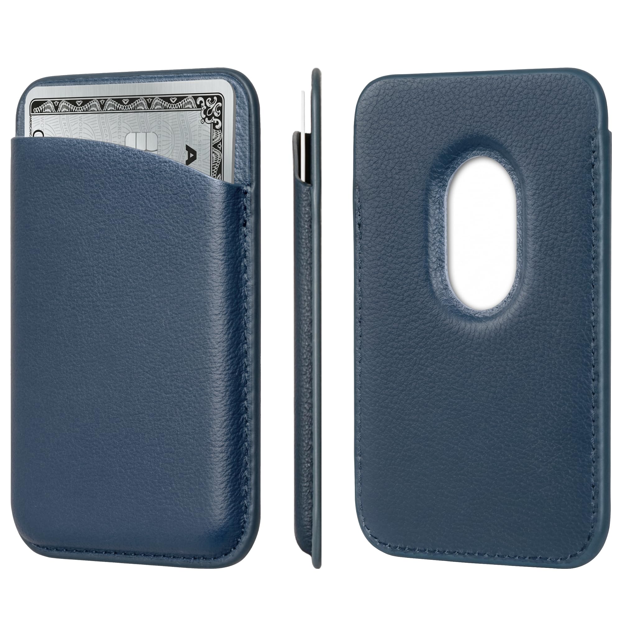 Classic - Handcrafted European Leather Magnetic Card Wallet - [Compatible with MagSafe] - [Slim and Strong Magnetic] - [2-Card Holder] - for iPhone 17/16/15/14/13/12 Series - Azzuro Blue-image-15