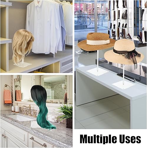 Miniatura 6 de Leinuosen 8 soportes de acrílico transparente para sombreros de 12 pulgadas para exhibición, antideslizantes, estables, cuadradas, pedestales, para