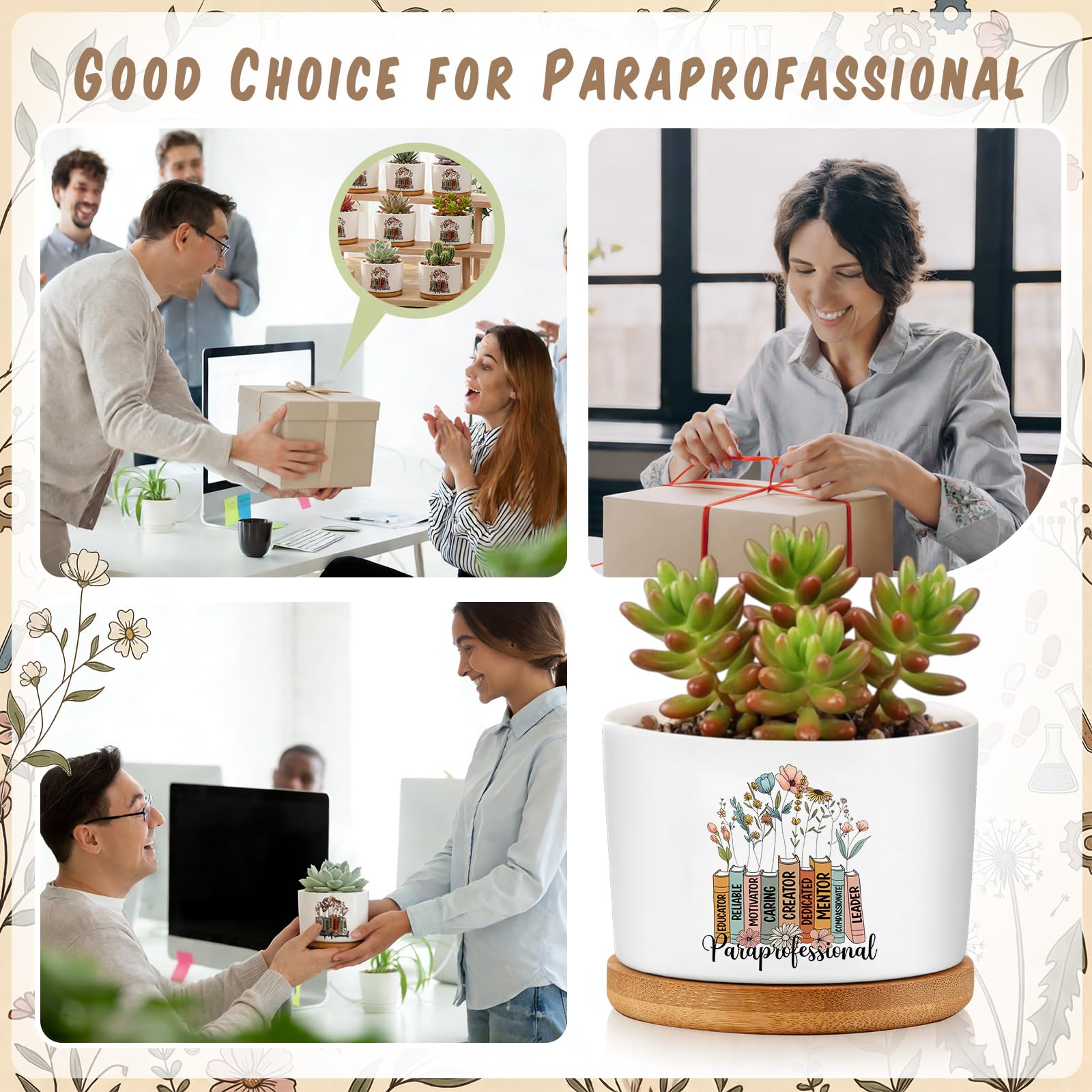 Havawish 6 Pcs Paraprofessional Appreciation Gifts, para Teacher Appreciation Gifts, Ceramic Succulent Planter Pots Mini Porcelain Plant Containers for Nurse Birthday Graduation, Plants Excluded