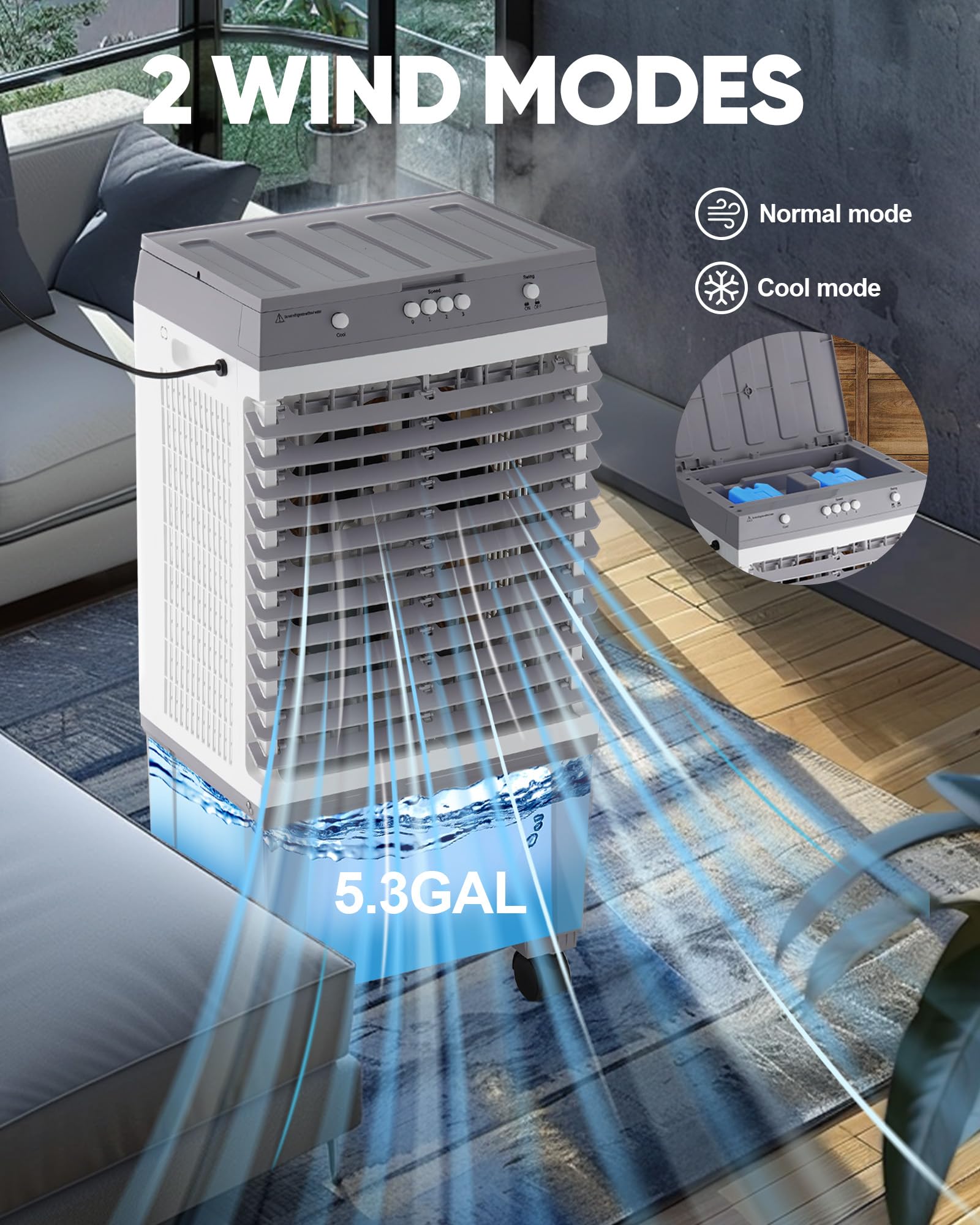 Swamp Cooler 2000cfm Portable Evaporative Air Cooler With