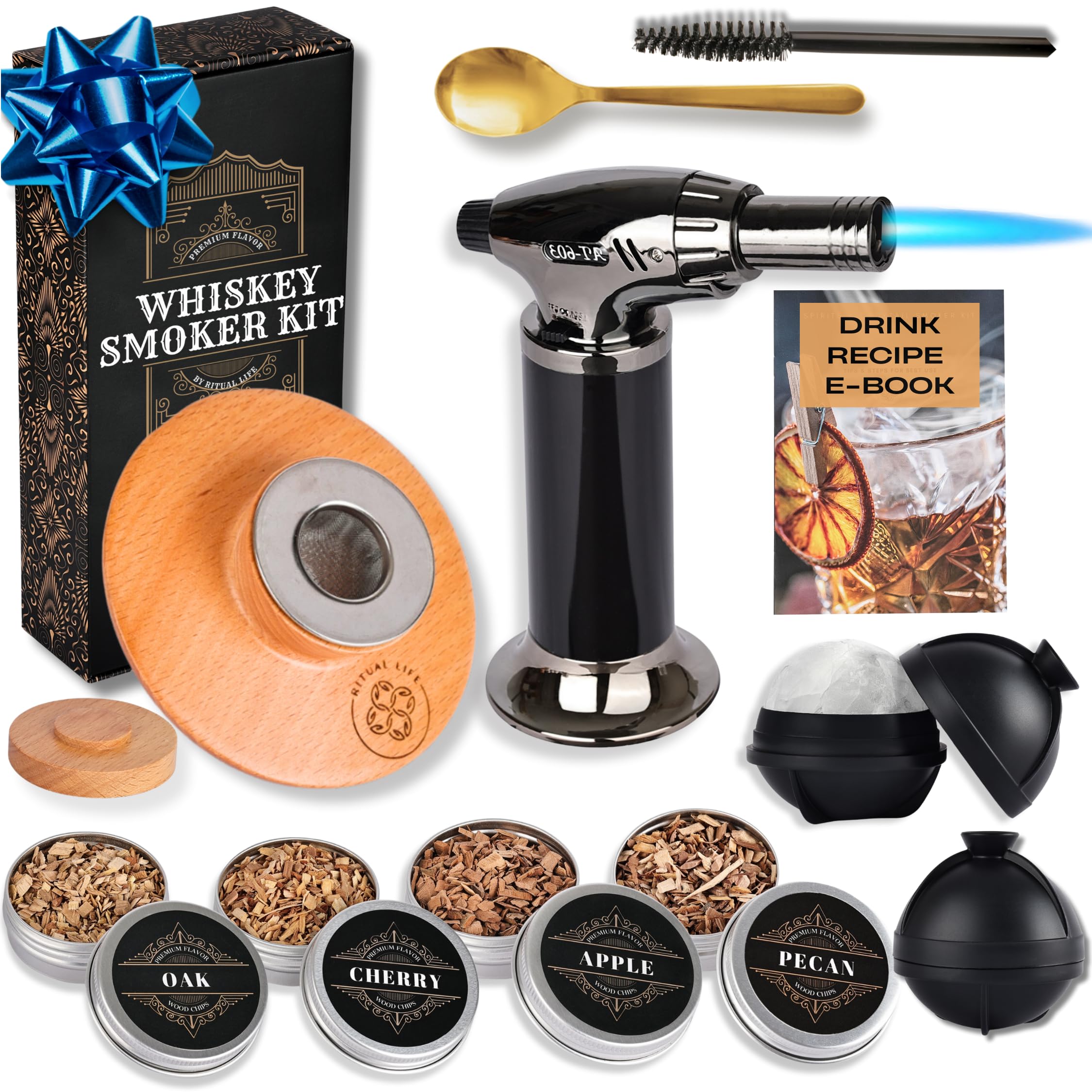 Ritual Life Whiskey Smoker Kit with Torch - Old Fashion Smoker Kit - Cocktail Smoker - Bourbon Smoker for Drinks - Drink Smoker Infuser Kit Cocktails - Cocktail Smoking Kit