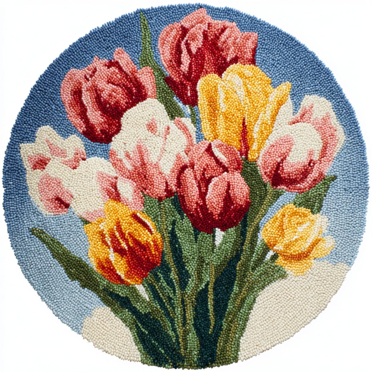 Kitquiver Flowers Rug Making Kits Colorful Tulips DIY Rug Making Craft Kits with Yarn & Canvas and Crochet Needle Embroidery Decoration 100x100cm
