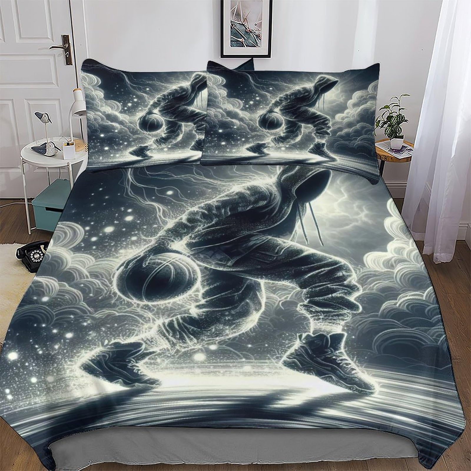 LLXXHH Basketball Duvet Cover Set with Pillowcases Printed Bedding Set Comforter Cover 2 Pieces Soft Microfiber Quilt Cover Single(135x200cm)