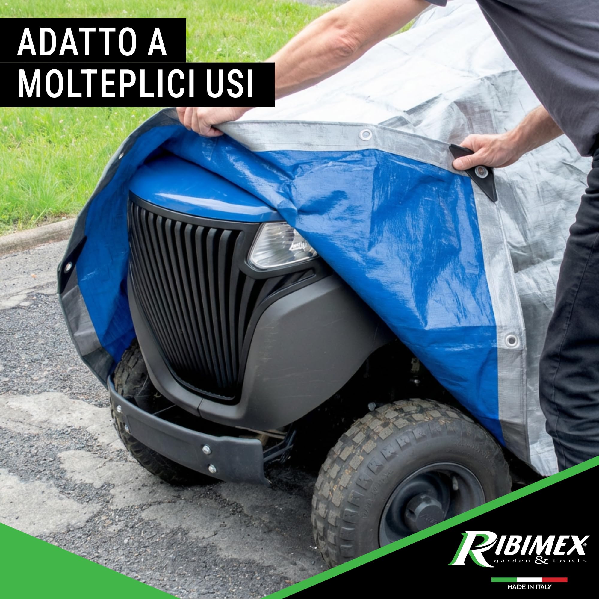 Ribimex Telone Impermeabile per Esterno PRO 5x8 m in Polietilene con Occhielli in Alluminio, Angoli e Orli Rinforzati, 250 gr/m², Ideale per Uso Prolungato e Protezione da Intemperie - PRB25005X08