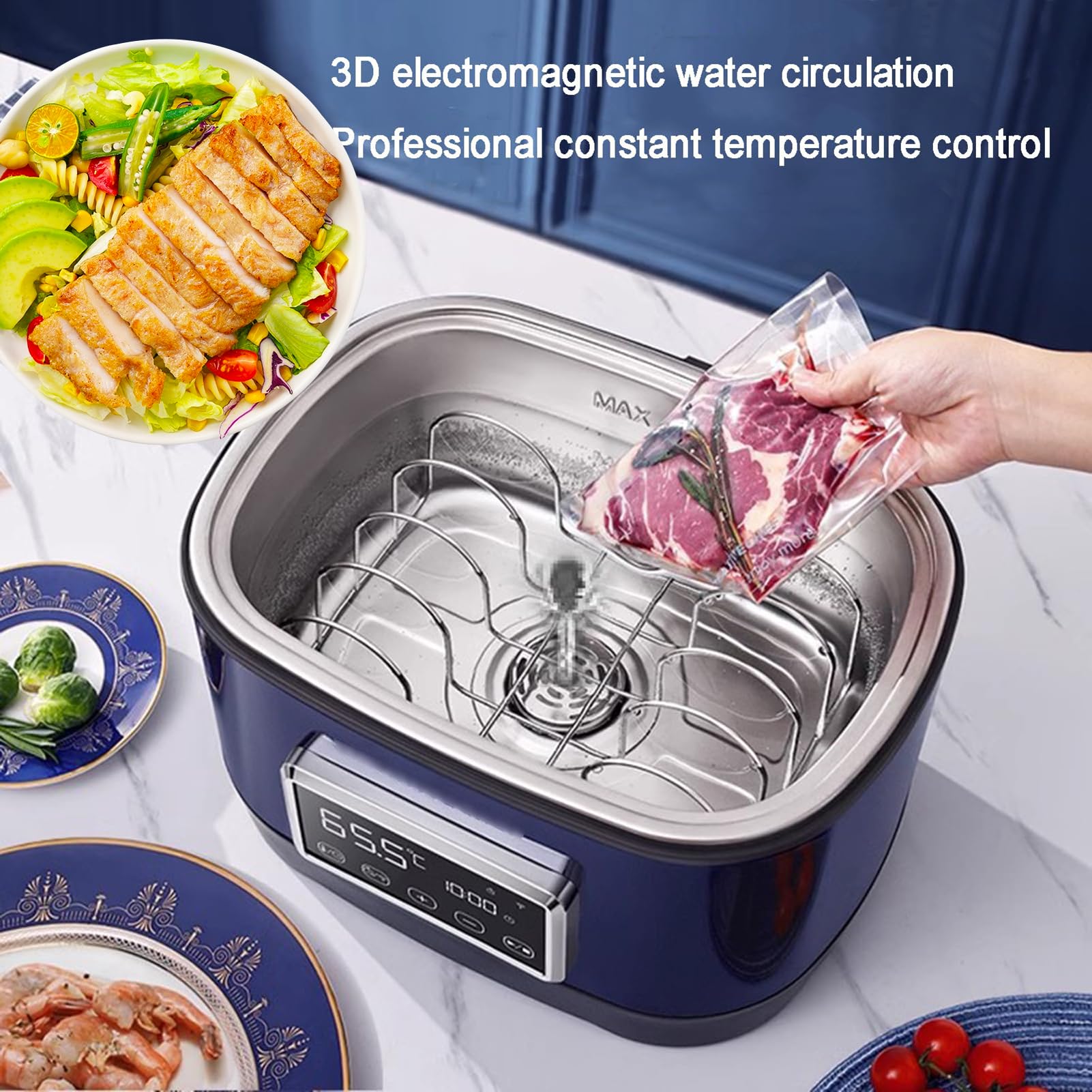 Sous-Vide-garer, Edelstahl-Vakuum-Sous-Vide-topf Mit Led-Touchscreen Und WiFi-App-steuerung, Temperaturregelung Von 40 bis 90 °c Und 24-stunden-intelligente-zeitschaltuhr, 3D-wasserzirkulator