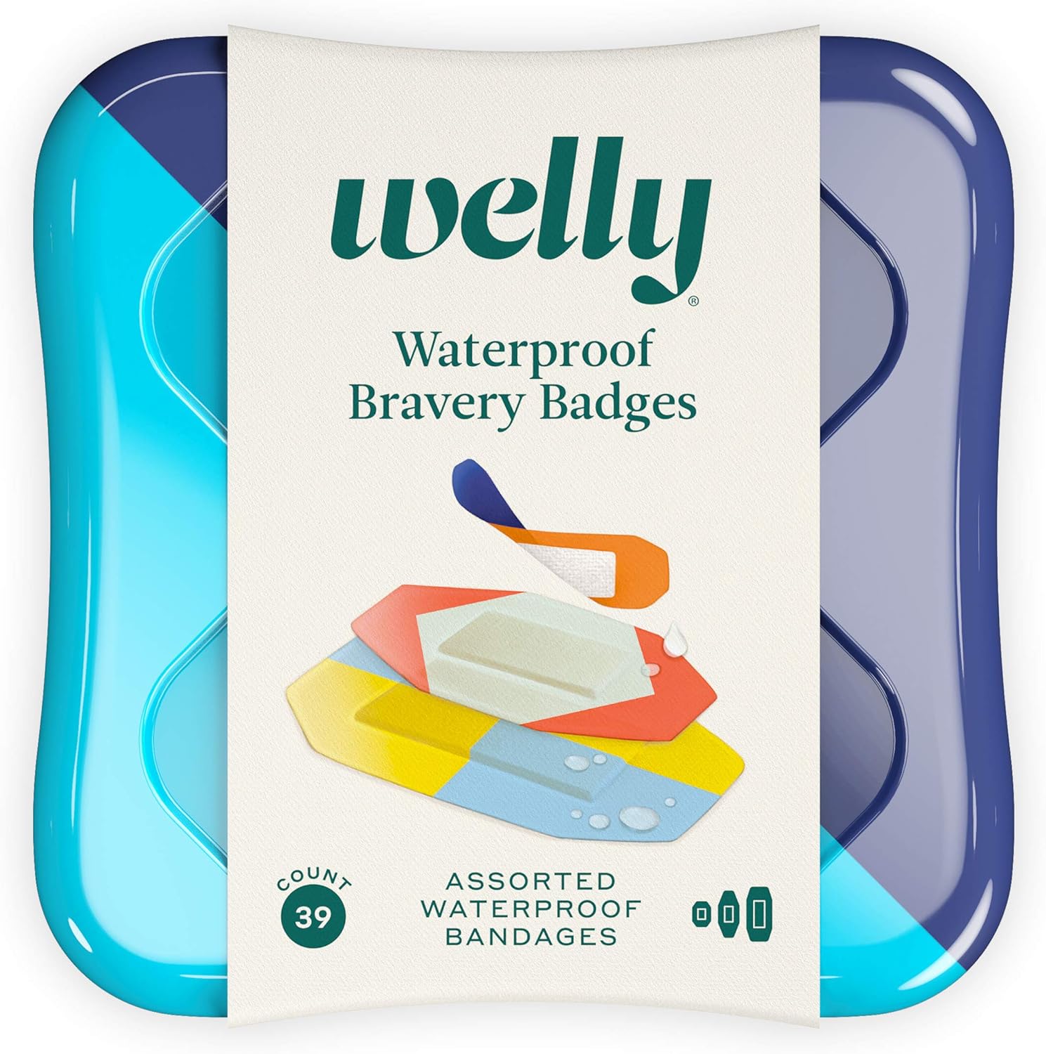 Welly Bandages - Waterproof | Adhesive Flexible Fabric Bravery Badges | Assorted Shapes for Minor Cuts, Scrapes, and Wounds | Colorful and Fun First Aid Tin | Nautical Patterns - 39 Count : Baby
