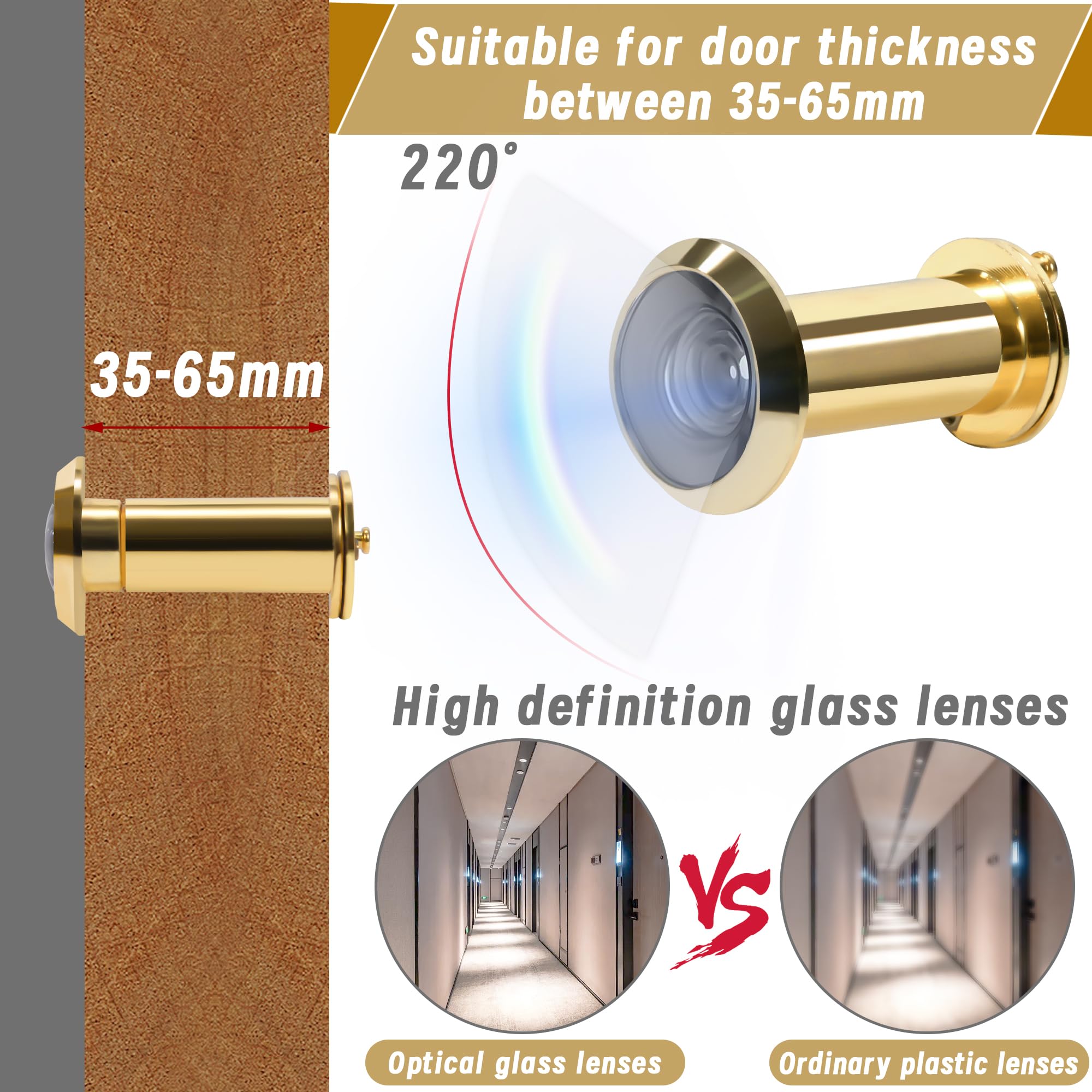 Door Viewer Peepholes Diameter 16mm Security Spy Hole 220°Wide Angle Door Spyhole for Home Office Hotel 35mm to 55mm 2pcs - Image 3