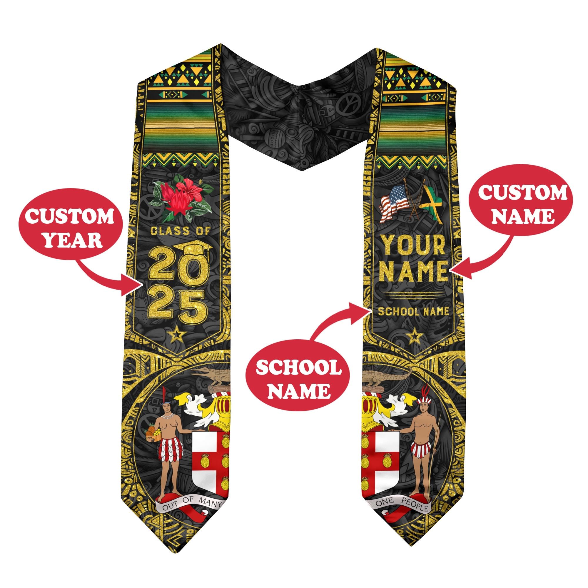 Personalized Jamaican Stoles 2025, Jamaican Graduation Stole, Custom Graduation Stole, Class of 2025 1