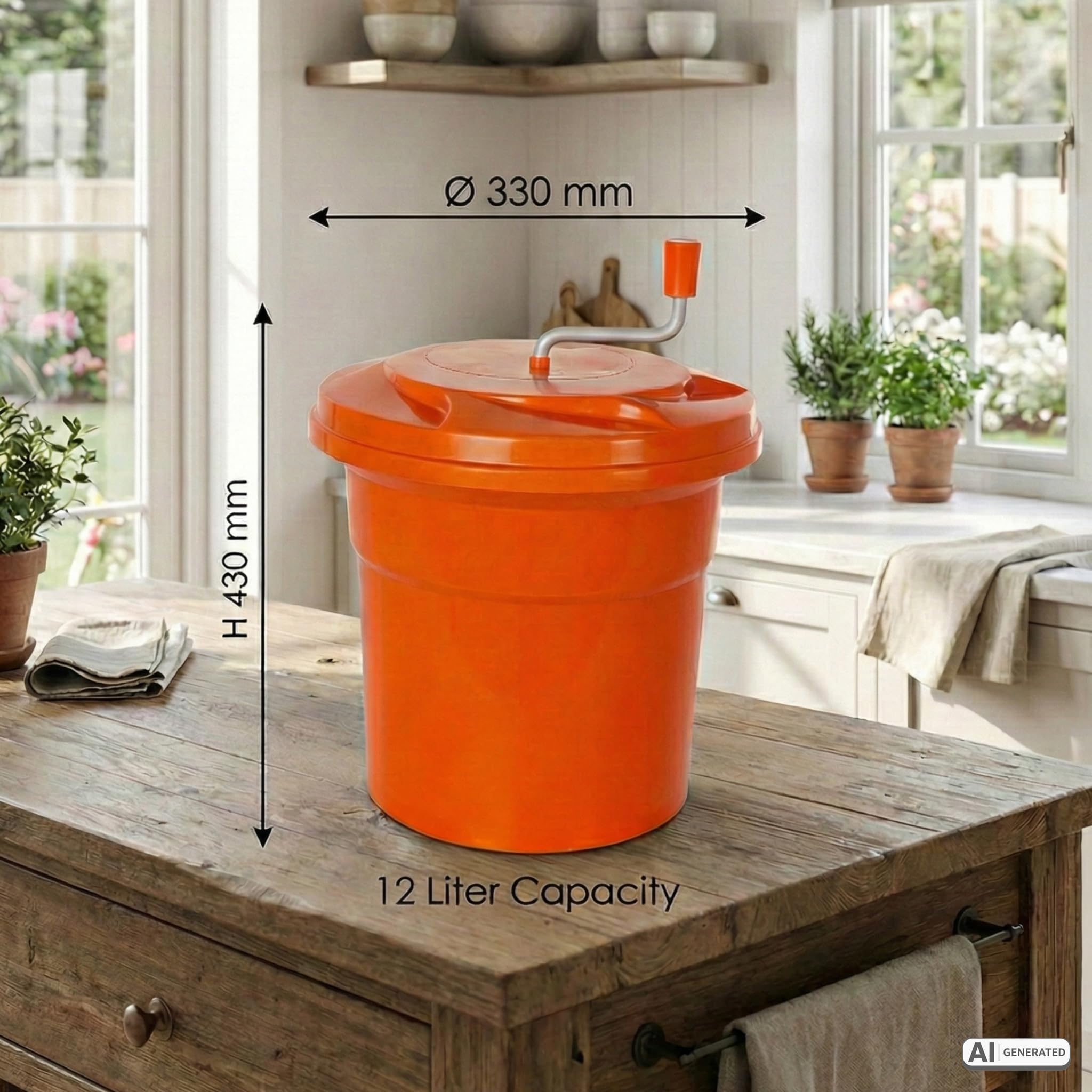 SARO RENA 121 Centrifugadora de ensalada, 12 l, 330 mm Ø, engranaje de plástico resistente a los golpes, apto para lavavajillas, soporte antideslizante
