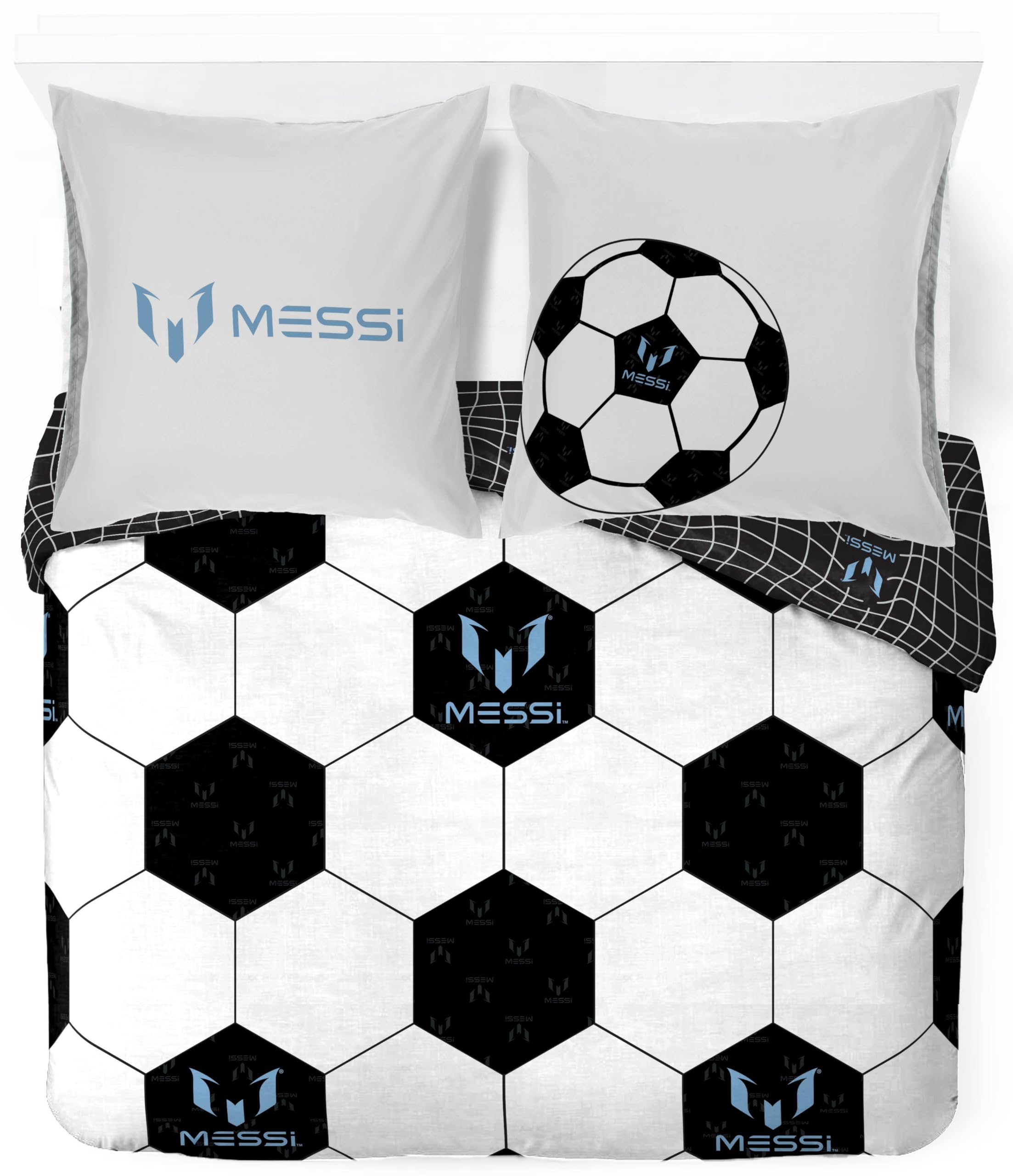 Jay Franco Messi Football Bettwäsche-Set – Superweiche Kinder-Bettwäsche mit Kissenbezug, NUR BETTBEZUG (Füllung Nicht enthalten), Weiß, 3-teilig Doppelbett
