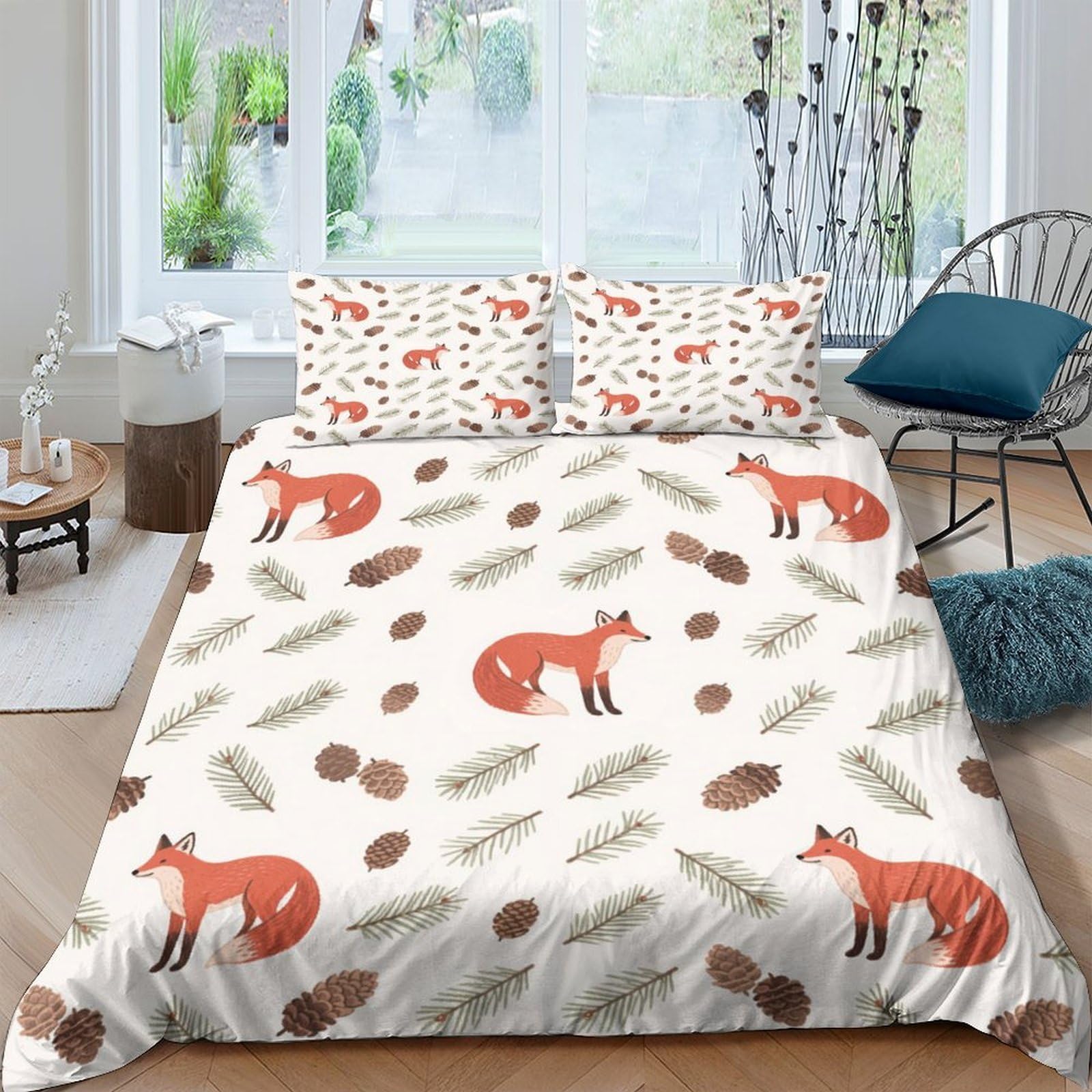 Ctjqhvkz Style-6 3D Printed Fox Forest Fitted Sheet Microfiber Soft Breathable Woodland Pine Bed Cover For Bedroom Guest Room Decor Single（135X200cm）