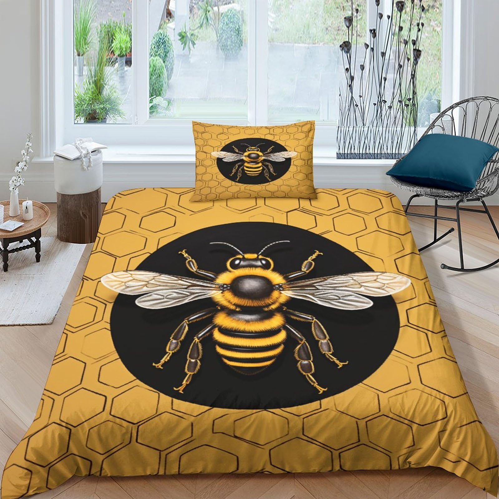 Parure de lit abeille 135x200 fermeture éclair facile housse couette infroissable
