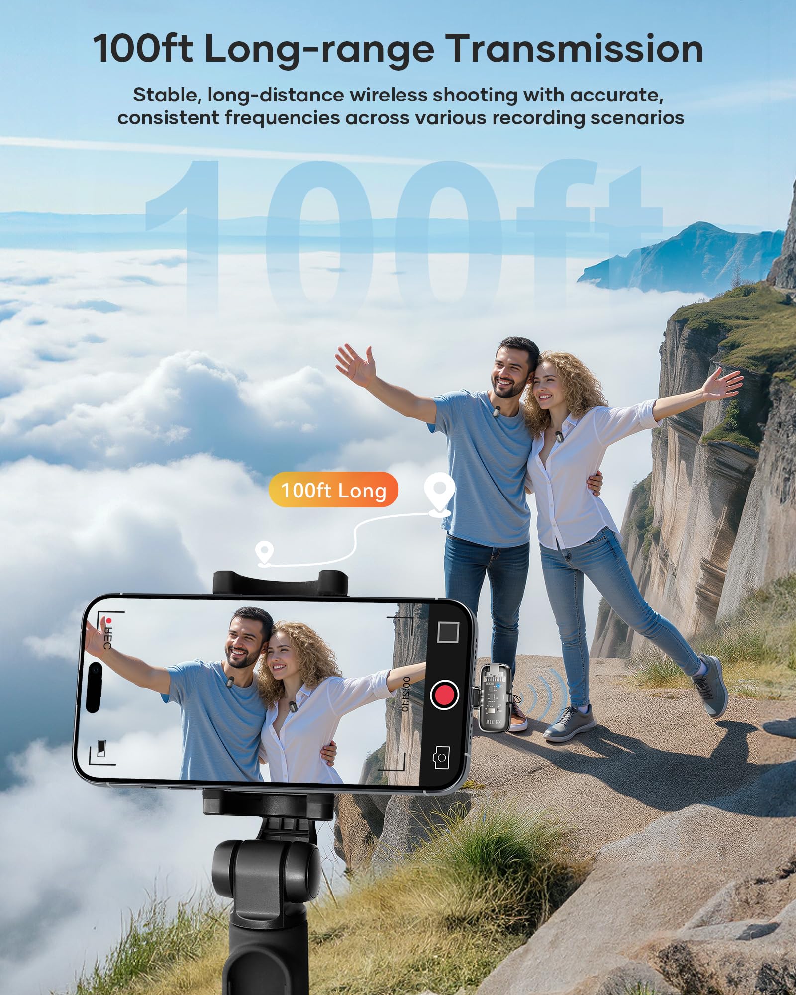 KUKIHO Wireless Lavalier Microphone with Charging Case, 36H Battery Life, Noise Cancellation, 135ft Range, Plug-and-Play Clip-On Mic for iPhone, iPad, Android, YouTube, Vlog, Live Streaming: With Case Flat Black