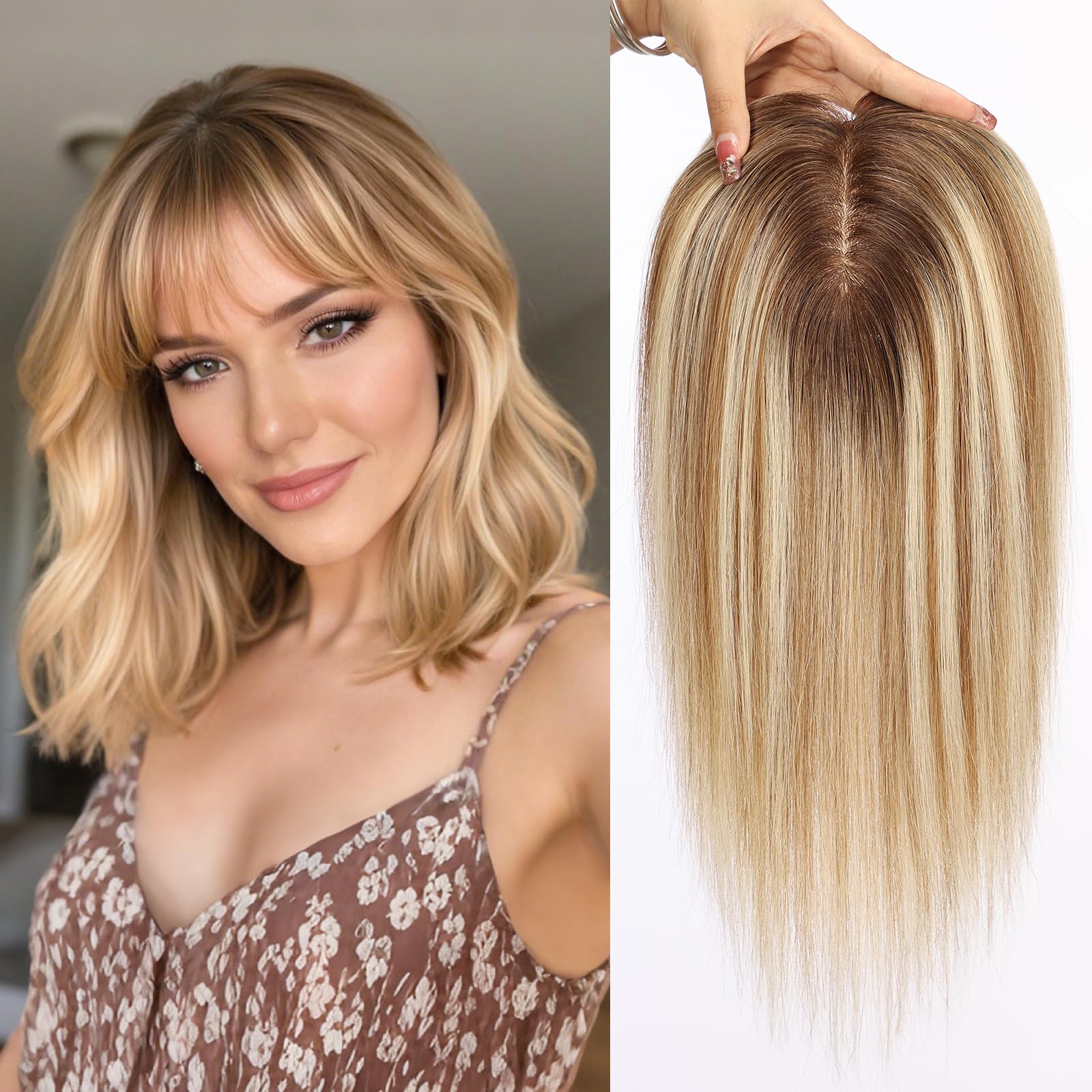 HAIRCUBE Hair Toppers For Women With Thinning 5"*5" Large Base Real Hair Toppers For Women, 14 Inch For Hand-Woven, 60g, Silk, Natural, realistic, Use Daily, Ha