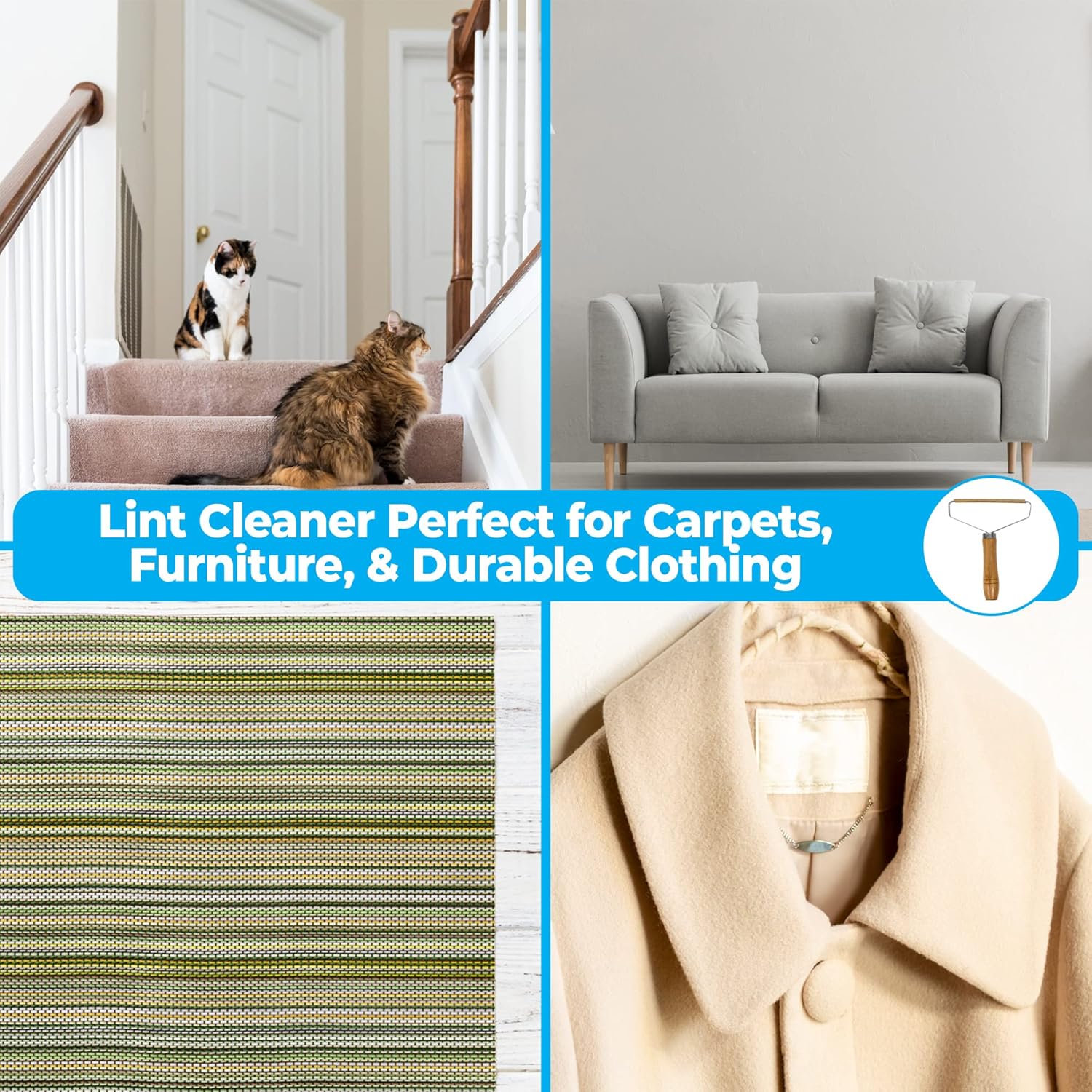 Lint Remover - 2 Pack Lint Shaver Bundle with Sticky Lint Roller - Reusable Rake Tool - Pet Hair, Cat & Dog Fur - Carpet Scraper, Fabric Pilling Comb, Fuzz Depiller for Couch & Furniture