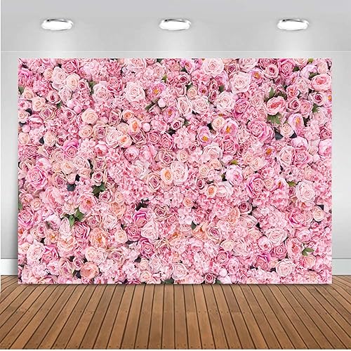 Telón de fondo de pared rosa rosa de 8 x 6 pies, fondo de fotografía de flores rosas para exteriores, telón de fondo de baby shower, boda, fiesta de