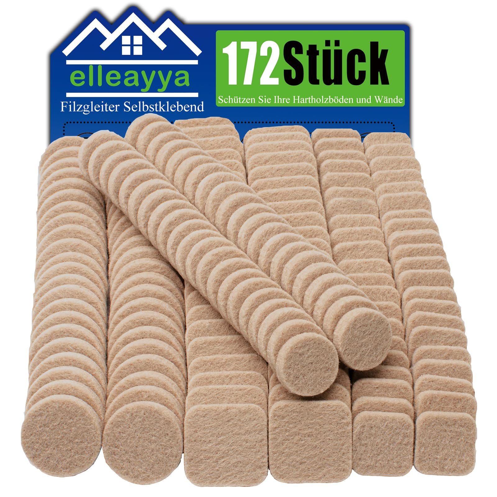 Selbstklebende Filzgleiter Für Stühle, Stuhl Filzgleiter (172 Stück: quadratische und Rund, Größen: 19mm und 25mm, Beige 5mm Dicke) Profi Möbelgleiter Filz Mit Klebkraft