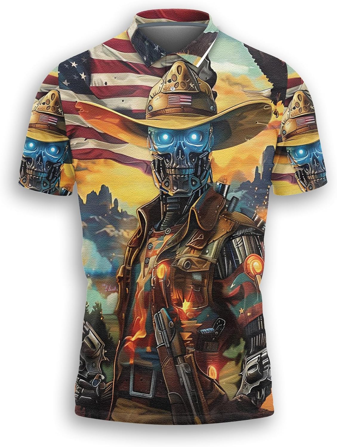 Cowboy Polo Shirts for Men-Western Cowboy Golf Moisture Dry Fit Short Sleeve Shirts S34