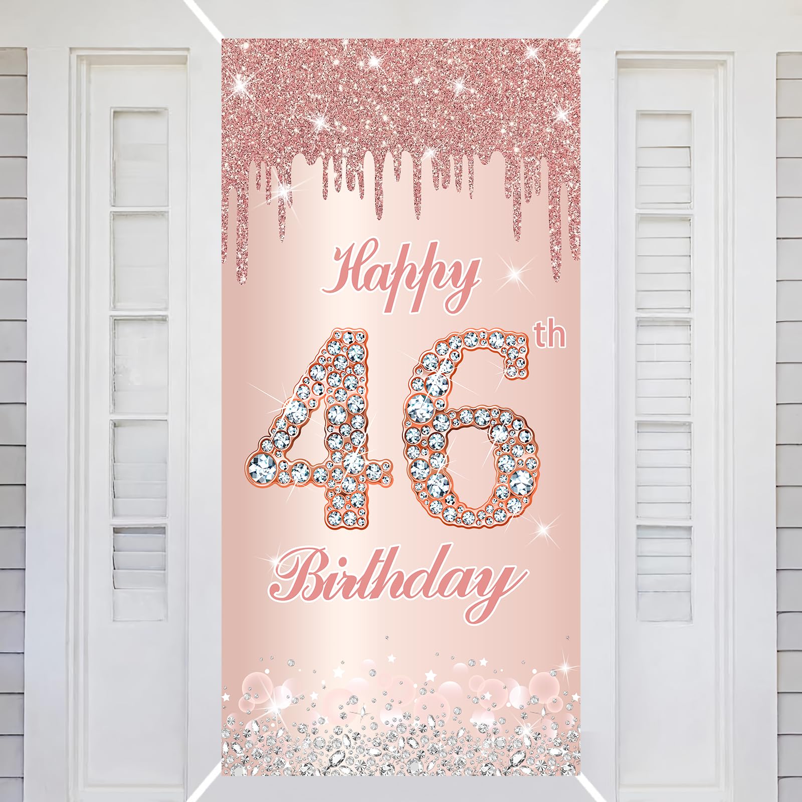 46th Happy Birthday Decorations Door Banner Pink Rose Birthday Banner for Party Backdrop for Women Door Cover Party Decoration Supplies Poster — image 1