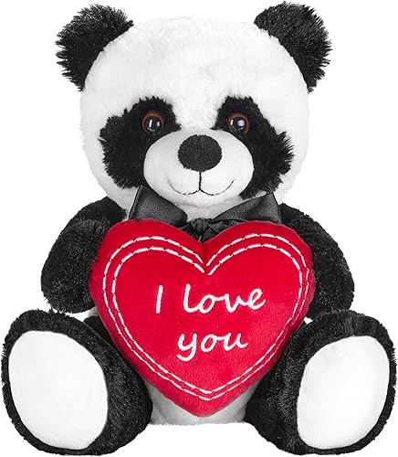 BRUBAKER Oso de peluche panda con corazón rojo - I Love You - 10 pulgadas - Oso de peluche para novia o novio - Juguete suave de peluche negro y