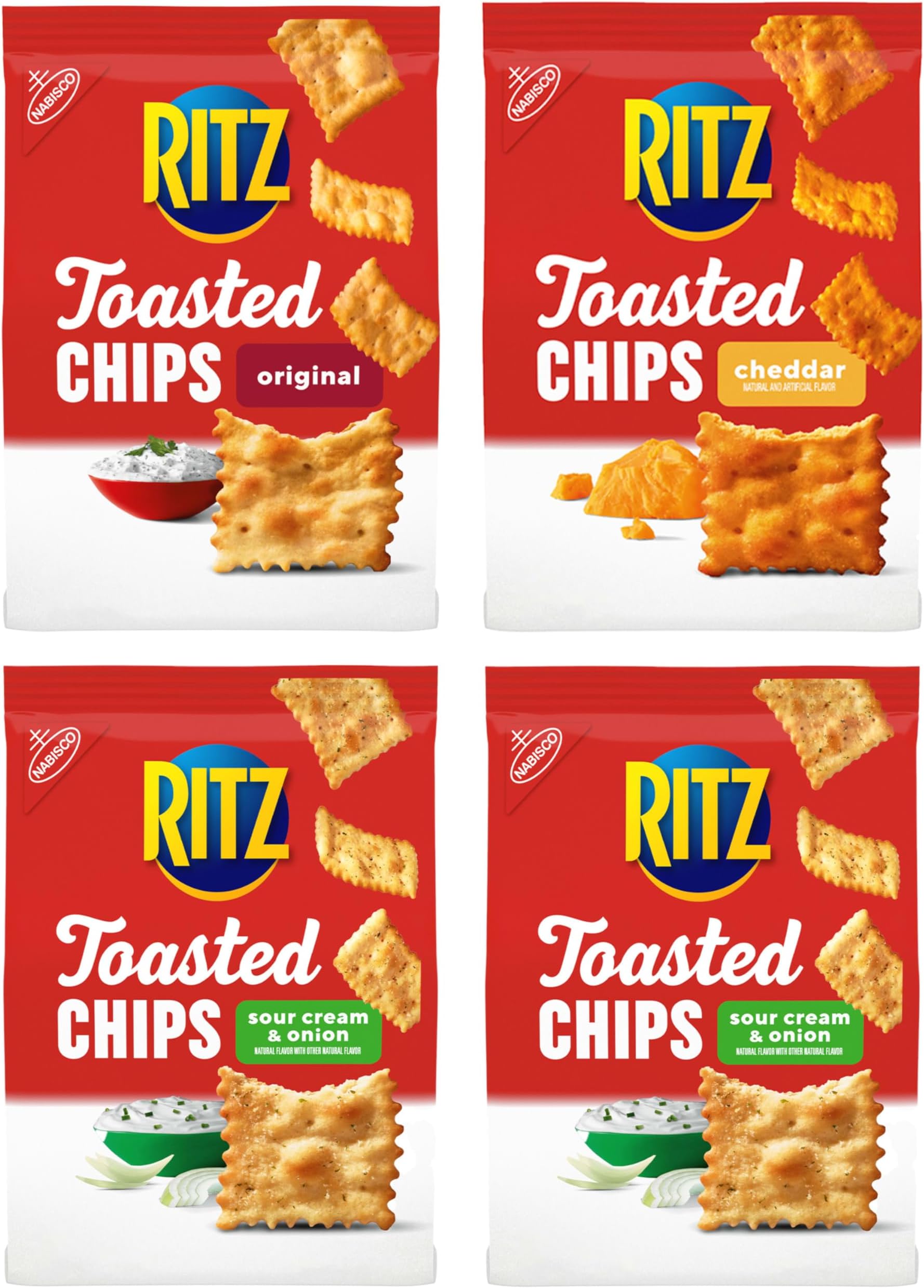 Toasted Chips Variety Pack, Cheddar, Sour Cream and Onion, and Original Crackers, Party Snacks, Bulk Snacks, 4 Bags