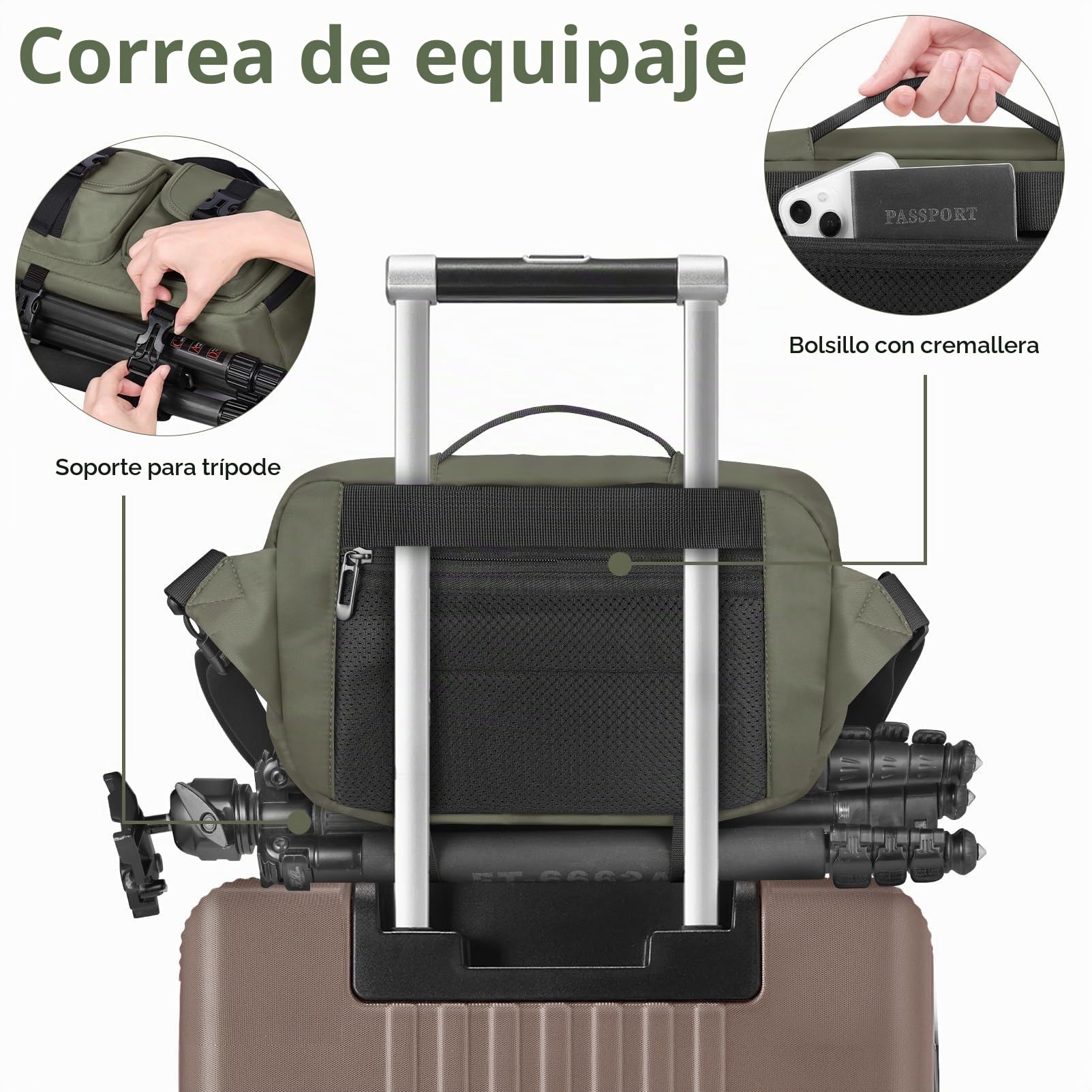 TAAOKA Bolsa bandolera ligera para cámara SLR/DSLR con soporte para trípode, bolsa cruzada impermeable para fotógrafos (verde)