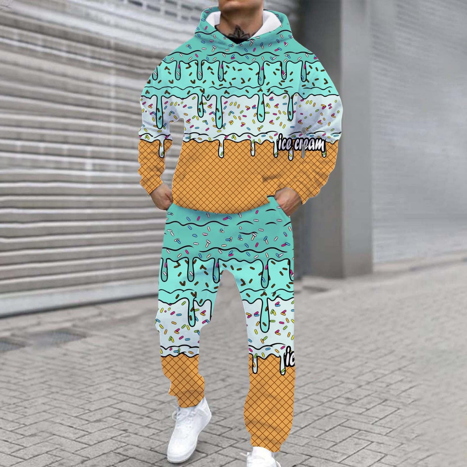 Generisch Felpa da uomo per autunno e inverno, casual, da jogging, taglie forti, set da 2 pezzi