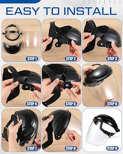 Miniatura 5 de 8 protectores faciales de seguridad para moler y cortar, visera transparente resistente a los impactos, máscara facial completa con casco de