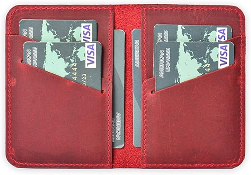 Vista 2 de Cartera delgada de cuero para hombre cartera minimalista con bolsillo frontal cartera para tarjetas de crédito Rojo Minimalista