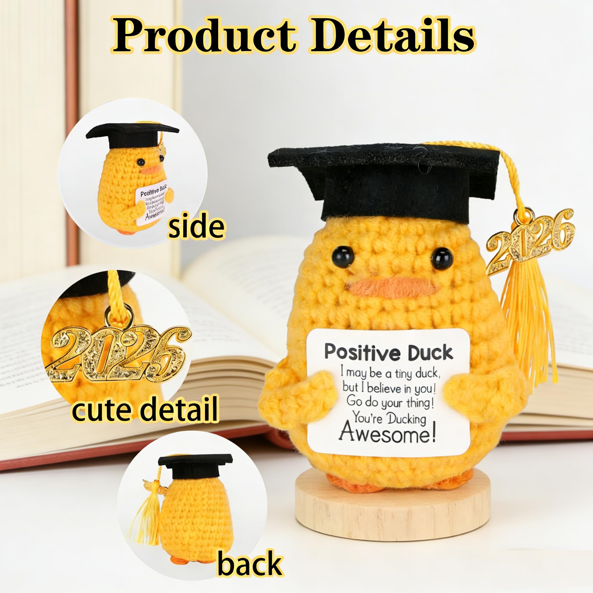 2 PCS Graduation Gifts Set Class of 2026, Inspirational Positive Duck with Keychain, Cap and Greeting Card, Cute Handmade Funny Emotional Support Pickle for Her Him High School College - 5