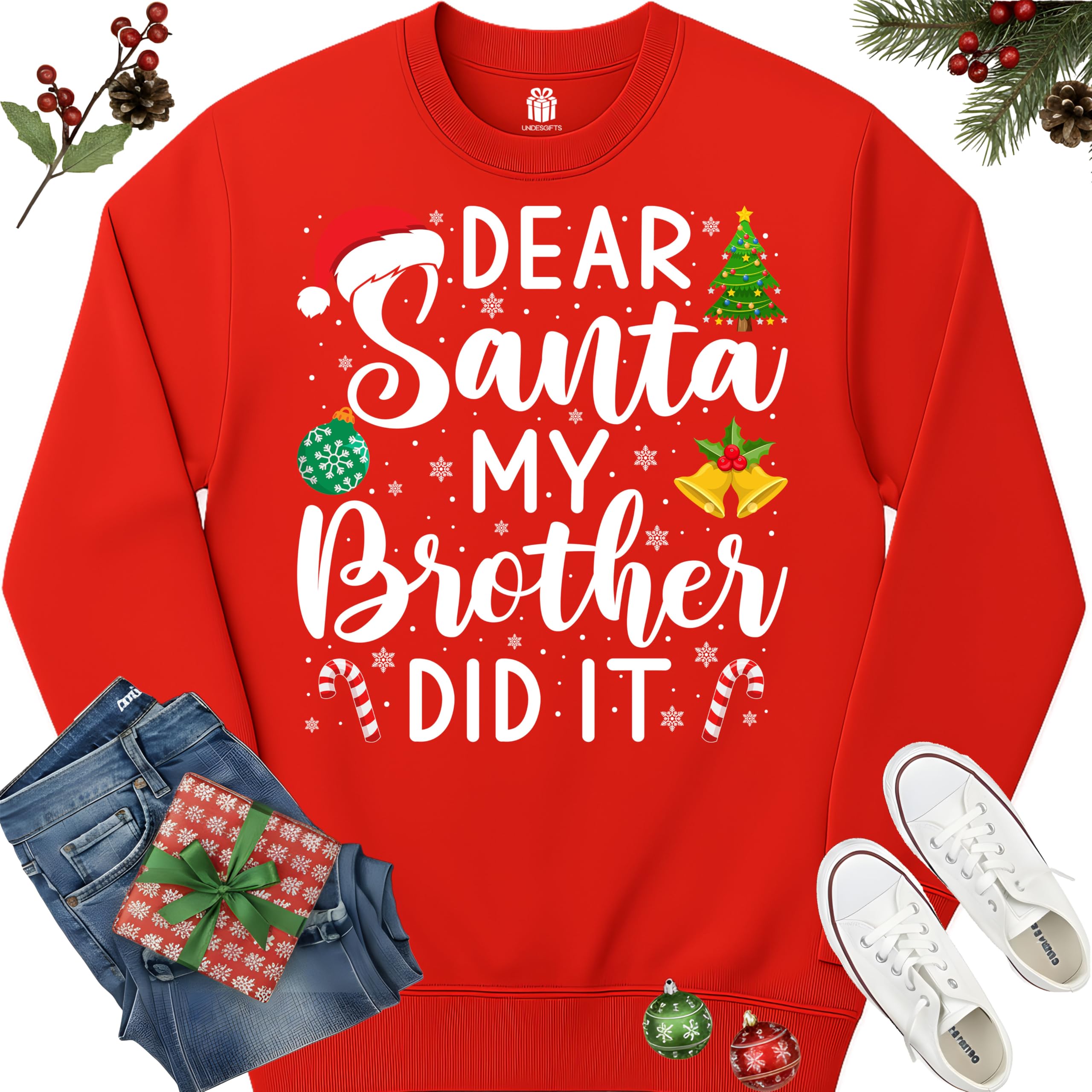 Dear Santa My Brother Did It Funny Christmas Matching Xmas Shirt for Youth Boys Girls Kids Toddler Son Daughter