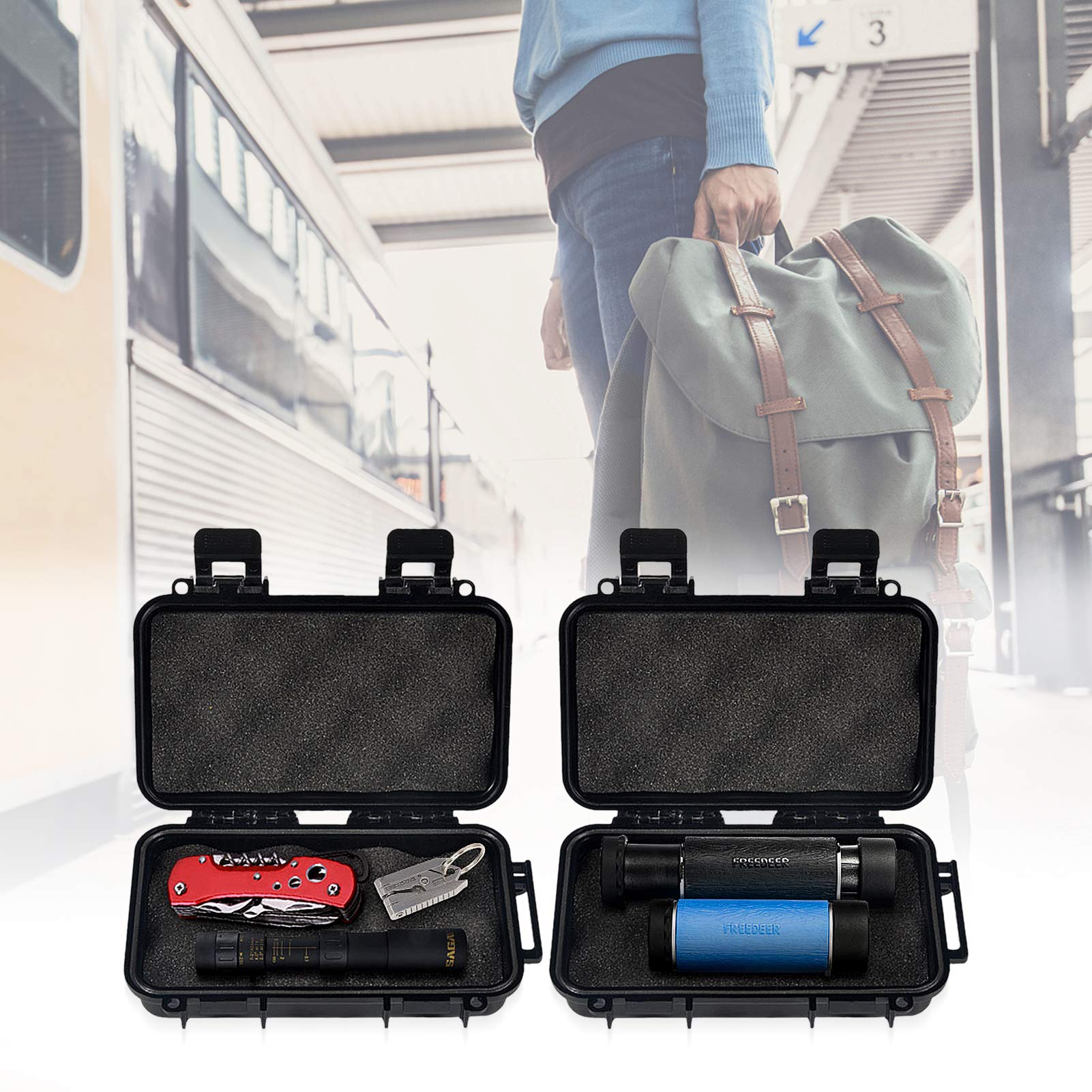 Shockproof Box, Plastic Protective Hard Case, Outdoor Survival Box Hard Drive Case, Protective Grip Carry Phone Case Airtight Outdoor Survival Storage Container (L, Black)