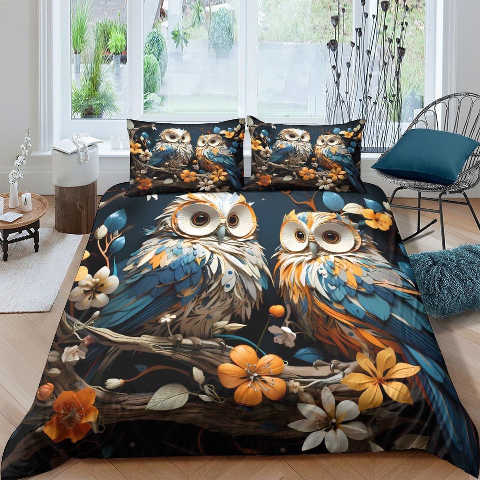 Ctjqhvkz Style-10 3D Printed Owl Forest Fitted Sheet Microfiber Soft Floral Branch Mattress Cover For Bedroom Dorm Decor Single（135X200cm）